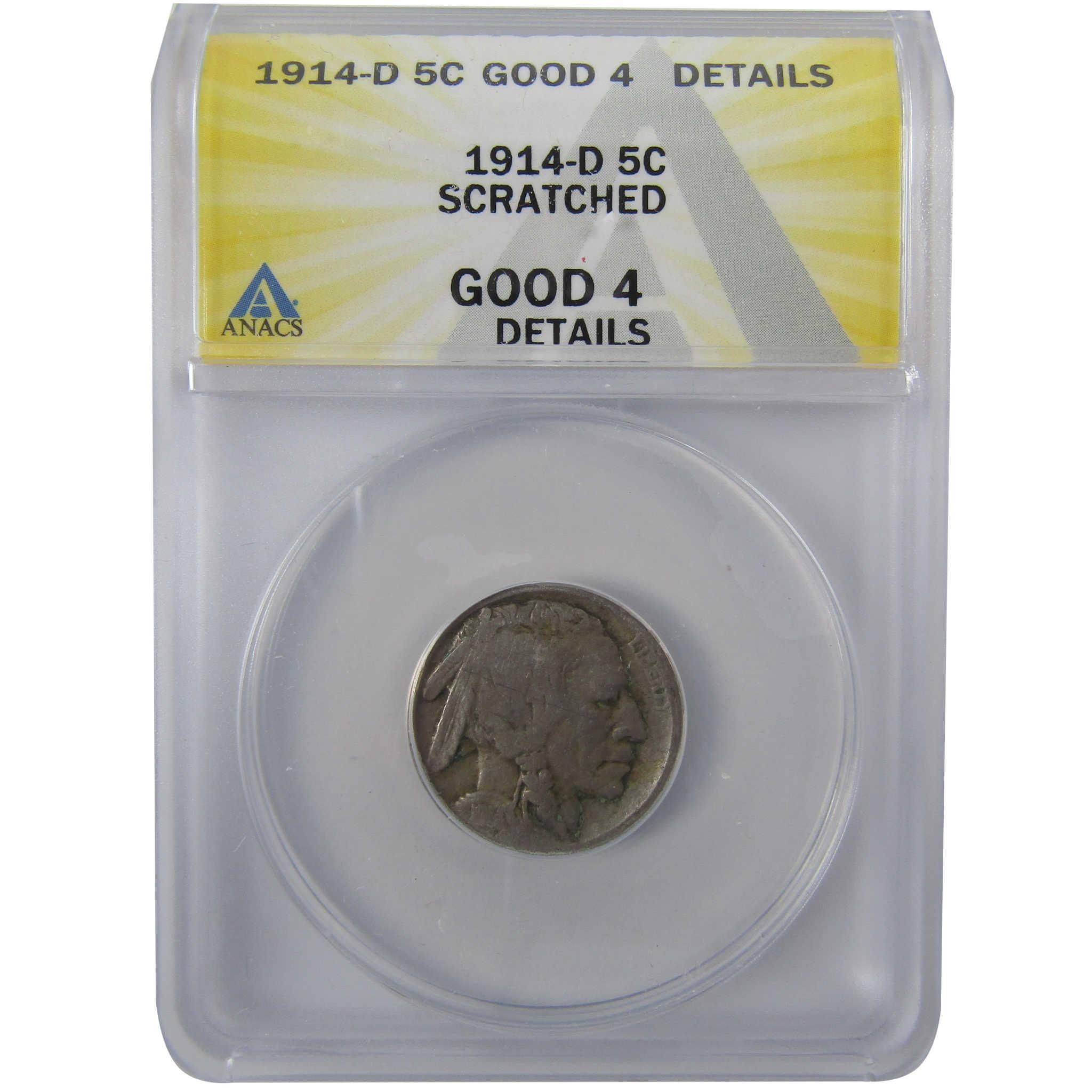 1914 D Indian Head Buffalo Nickel G 4 Details ANACS 5c Coin SKU:I25449