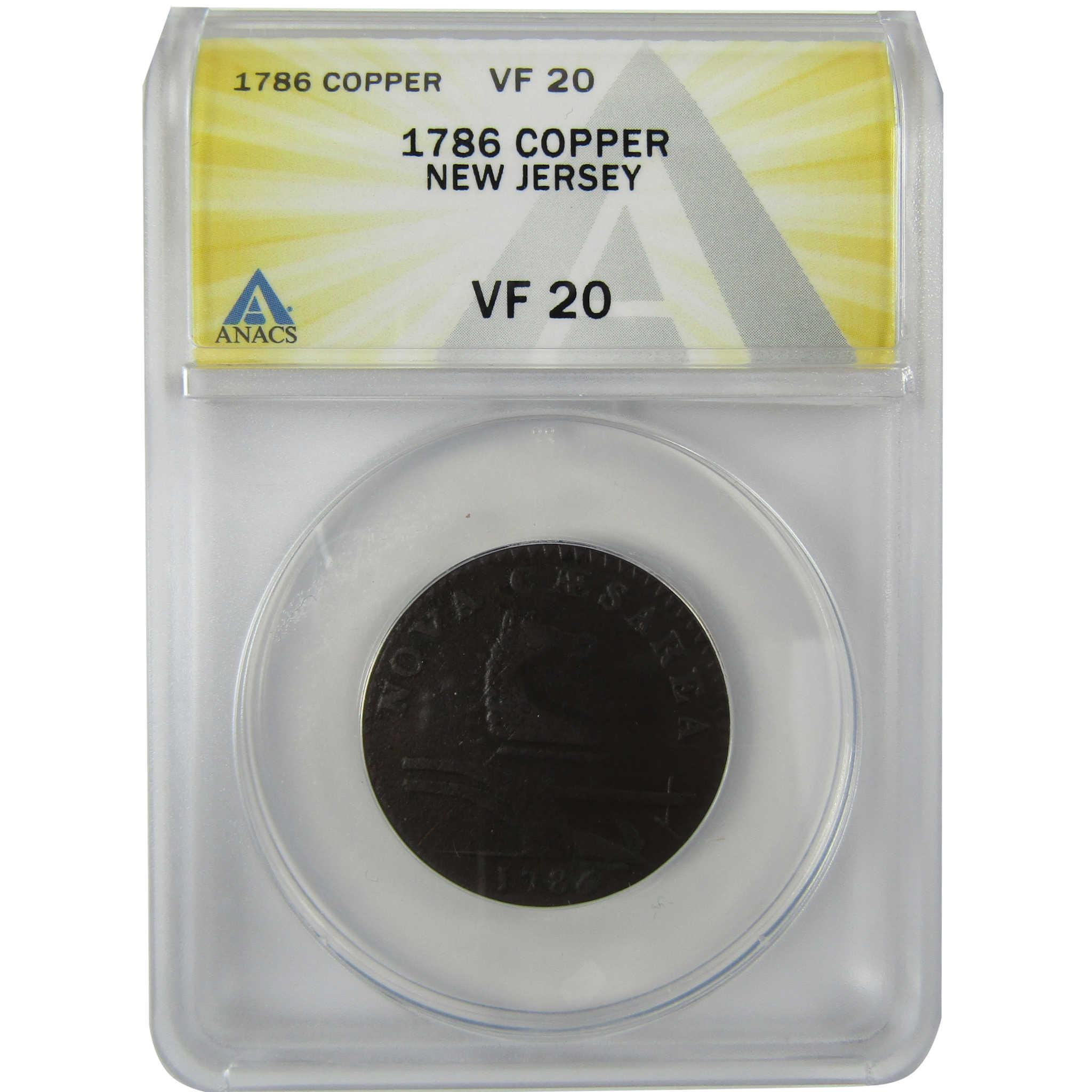 1786 New Jersey Copper VF 20 ANACS Post Colonial Coin SKU:CP569