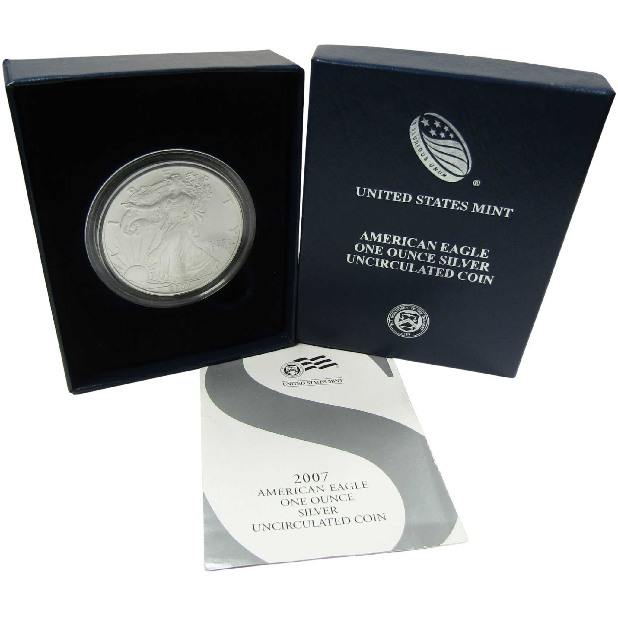 2007 W American Silver Eagle Uncirculated Burnished $1 Coin SKU:CP1504
