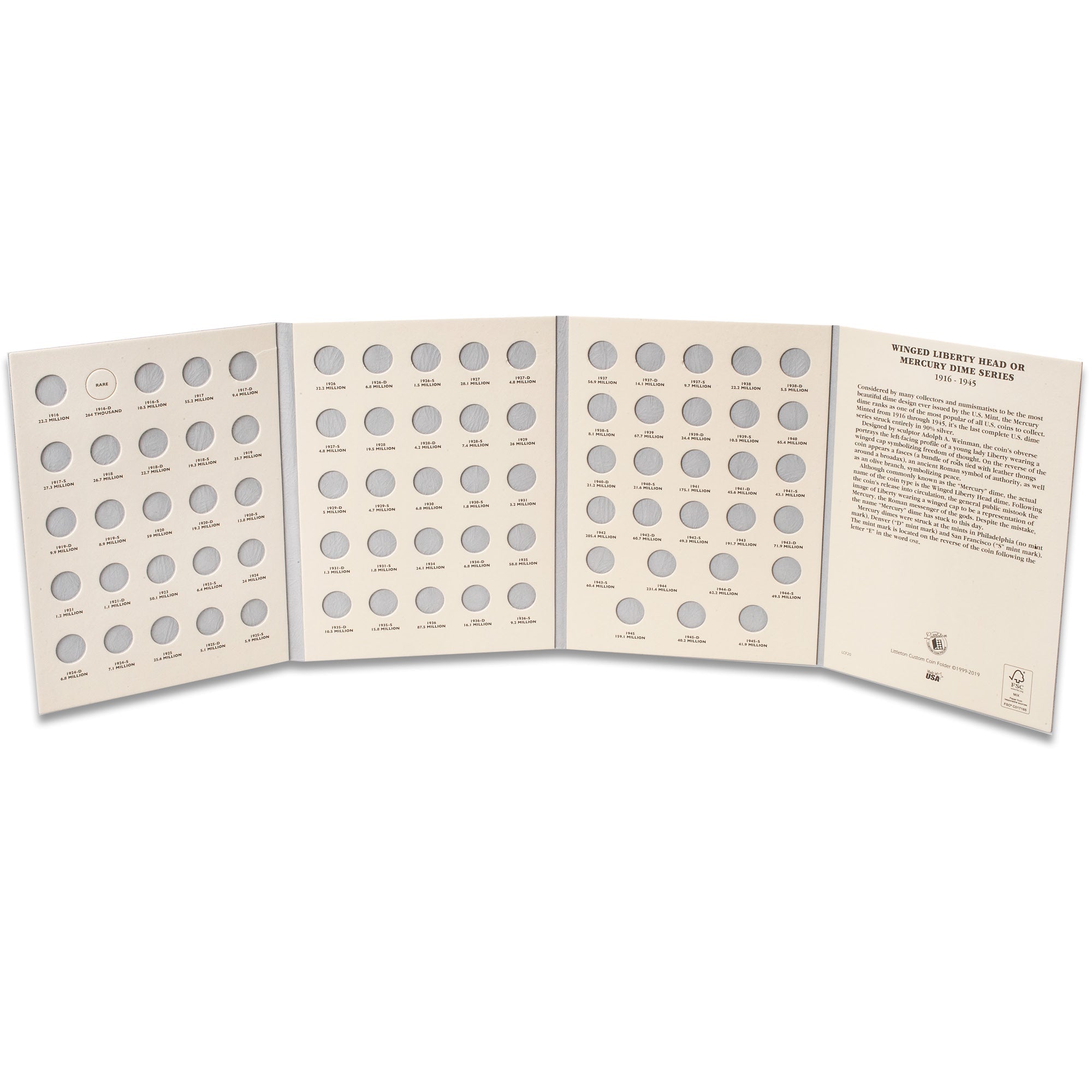 1916-1945 Mercury Dime Folder Littleton Coin Company
