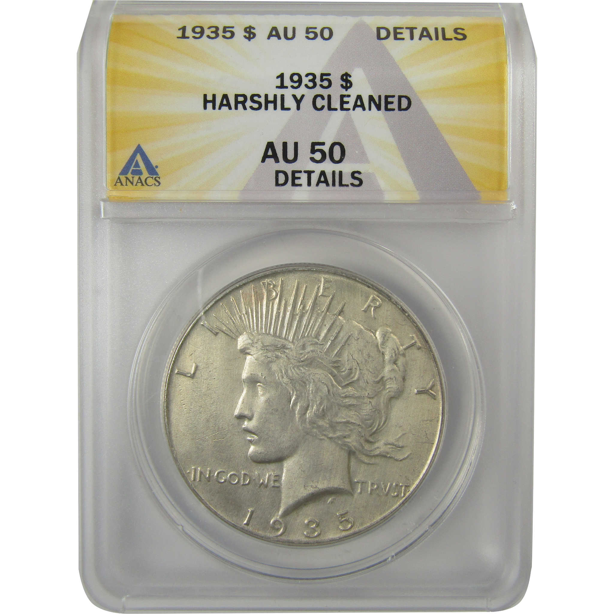 1935 Peace Dollar AU 50 Details ANACS Silver $1 Coin SKU:I20347