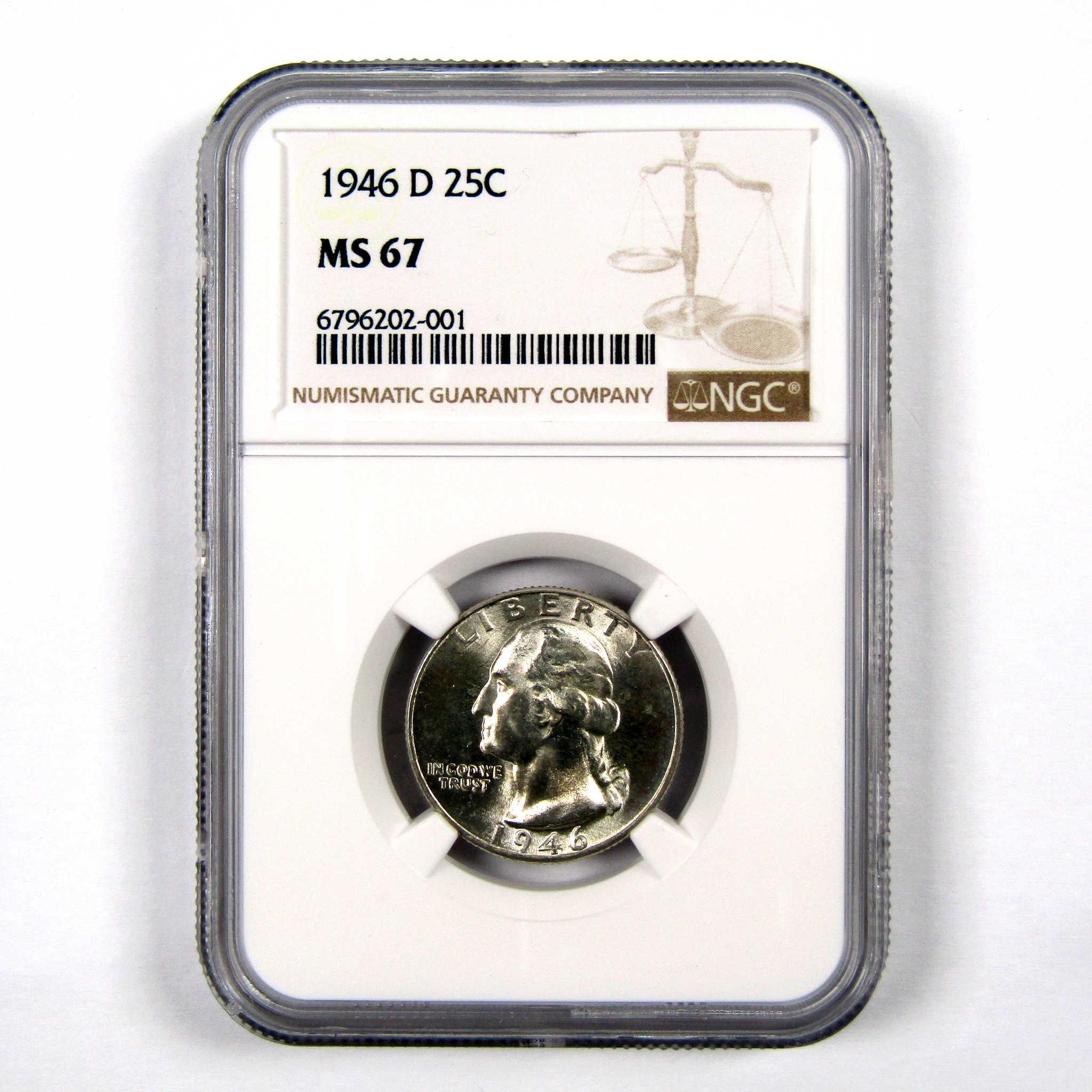 1946 D Washington Quarter MS 67 NGC 90% Silver 25c Unc SKU:I9234