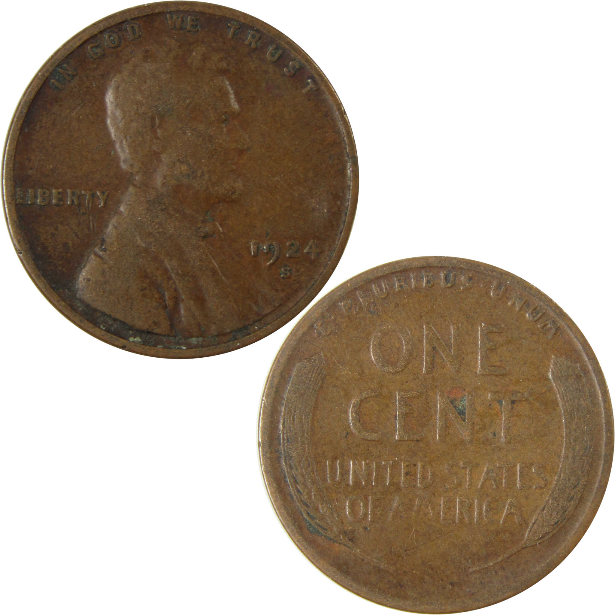 1924 S Lincoln Wheat Cent F Fine Penny 1c Coin SKU:I26468