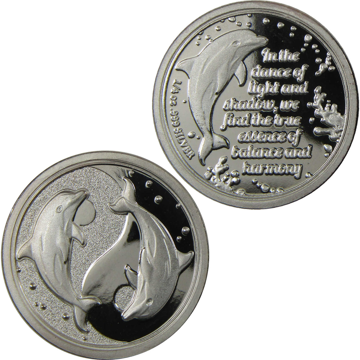 Yin Yang Dolphins 1/4 oz .999 Silver Round Collectible