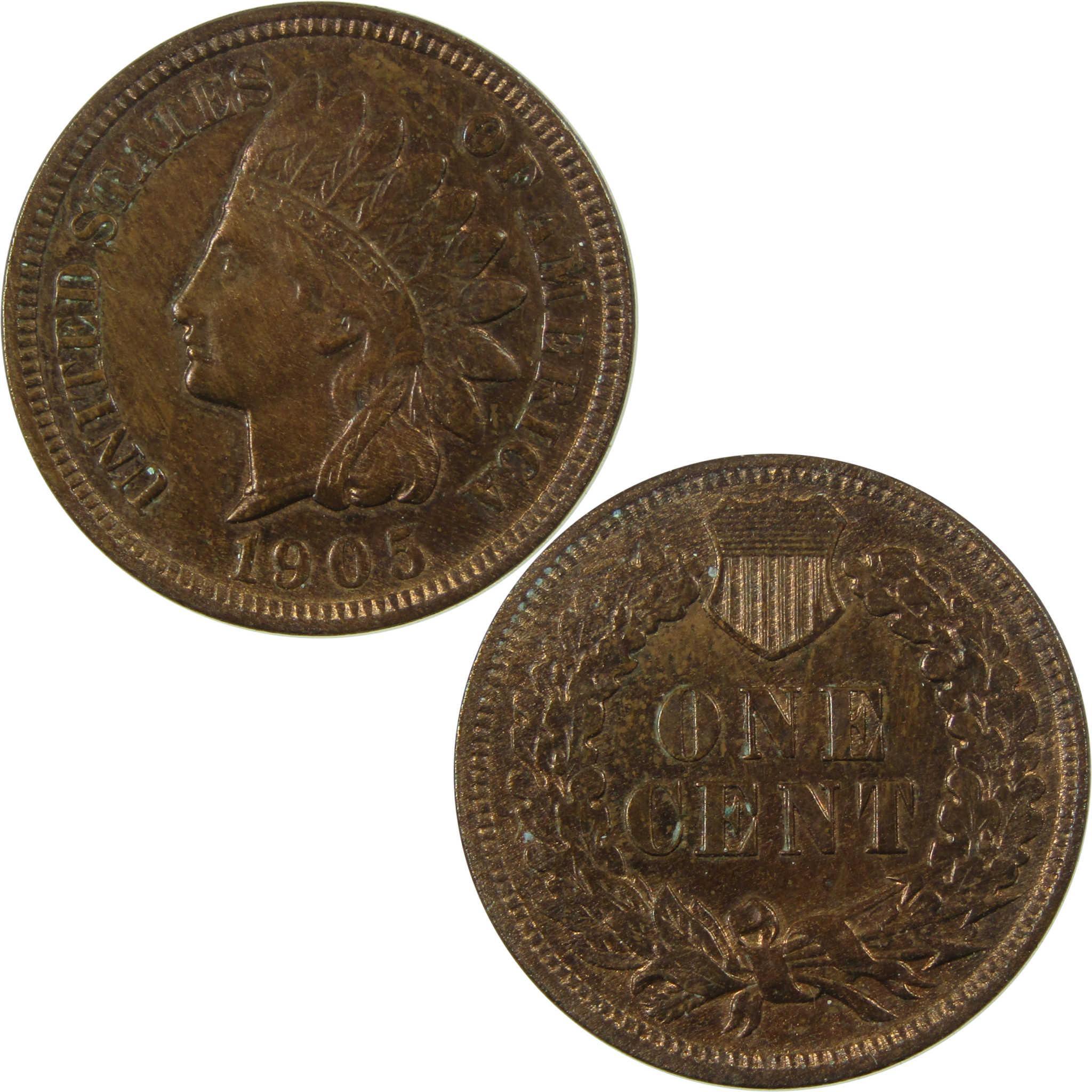 1905 Indian Head Cent AU About Uncirculated Penny 1c Coin SKU:I25786