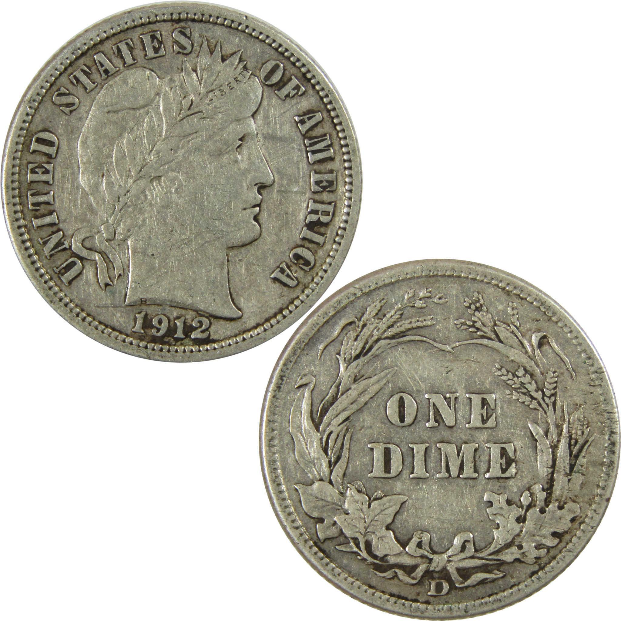 1912 D Barber Silver Dime XF EF Extremely Fine 10c Coin SKU:CP693