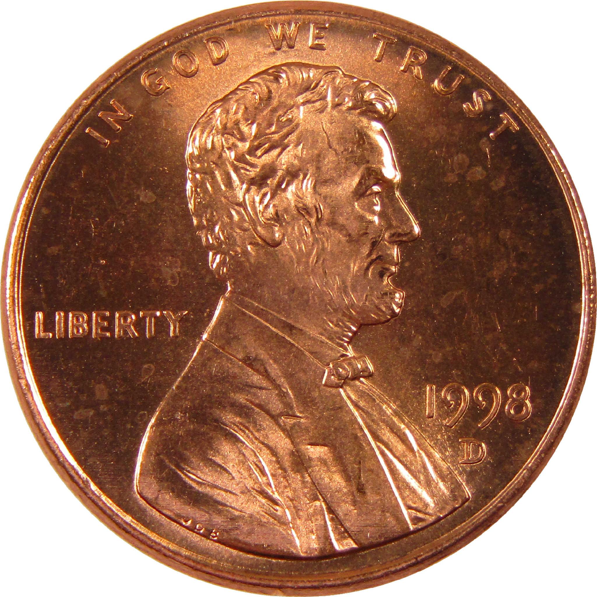 1998 D Lincoln penny collectible coin with Abraham Lincoln portrait on copper surface