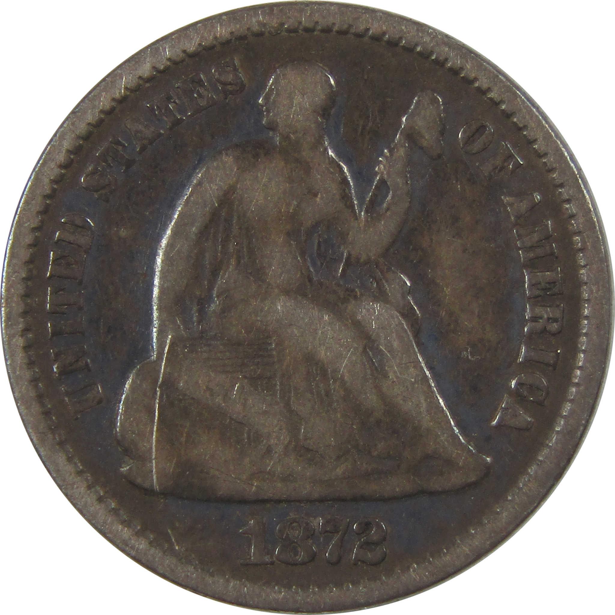 1872 Seated Liberty Silver Half Dime VG Very Good 5c Coin SKU:I24064