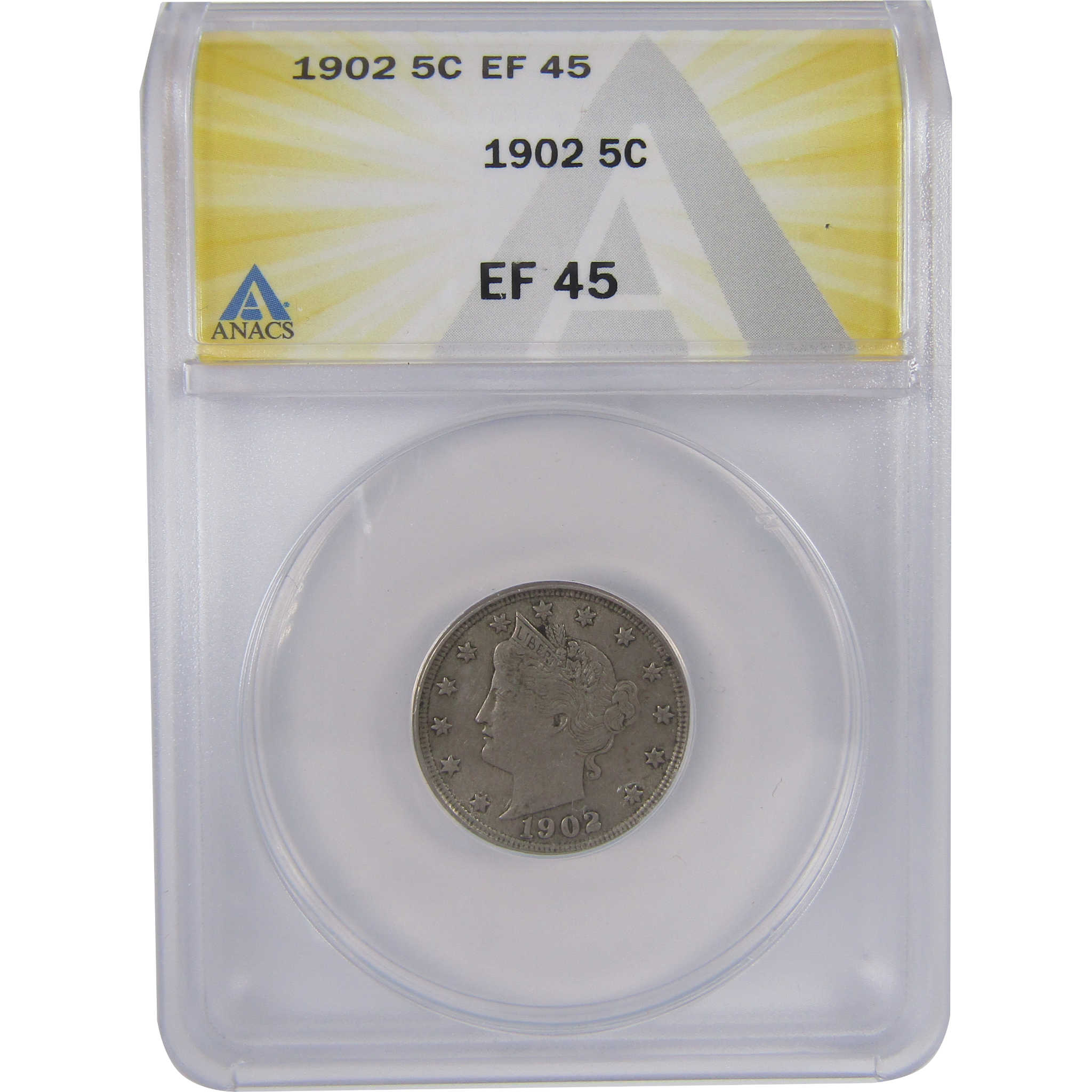 1902 Liberty Head V Nickel EF 45 ANACS 5c Coin SKU:I17840