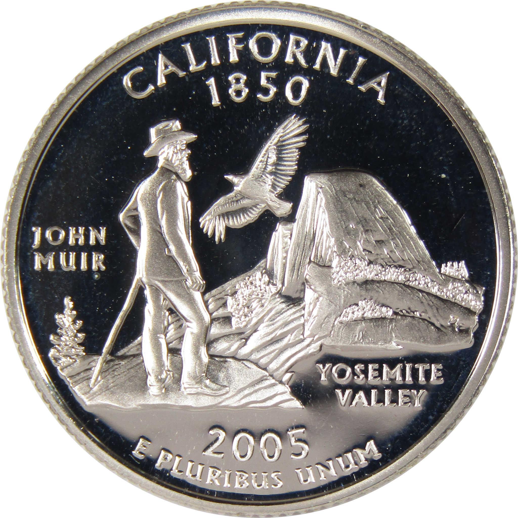 2005 California state quarter featuring John Muir, Yosemite Valley, and a soaring bird
