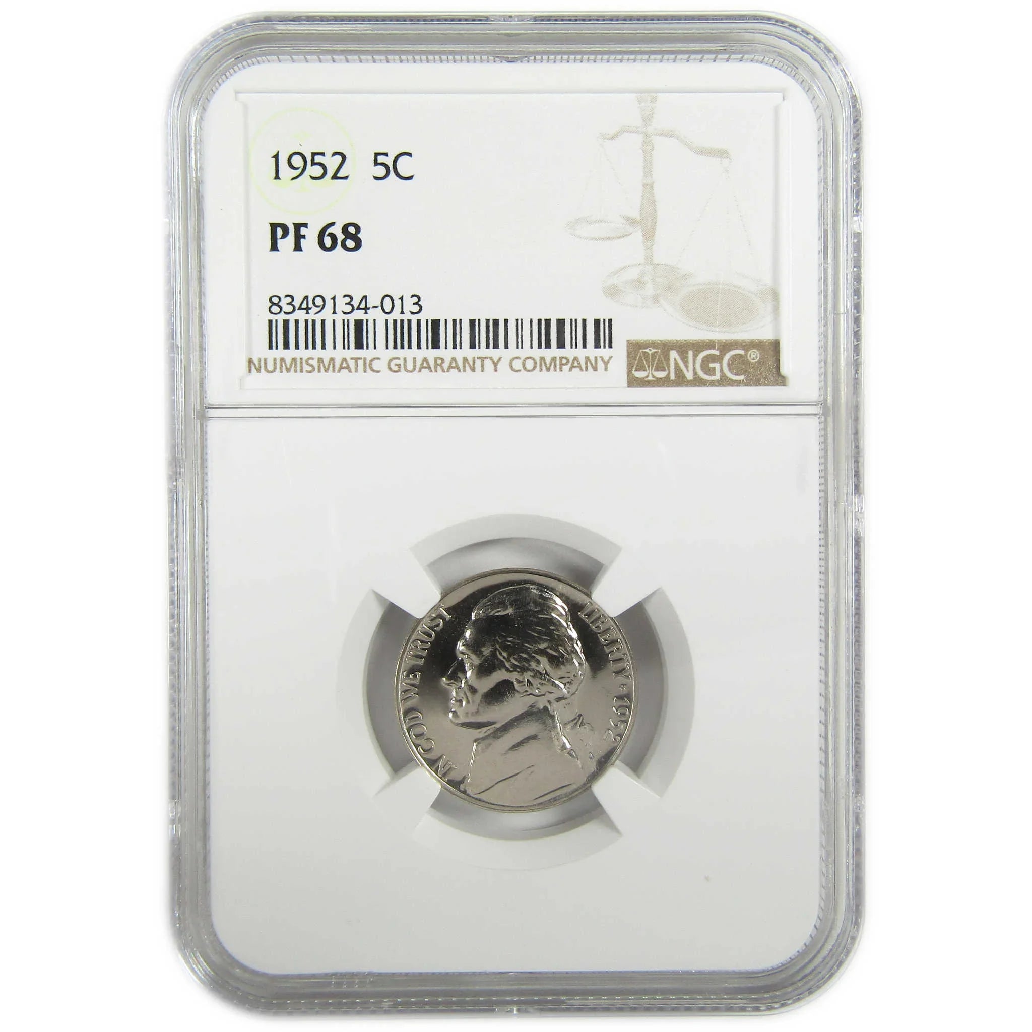 1952 Jefferson Nickel PF 68 NGC Proof 5c Coin Collectible SKU:I27356