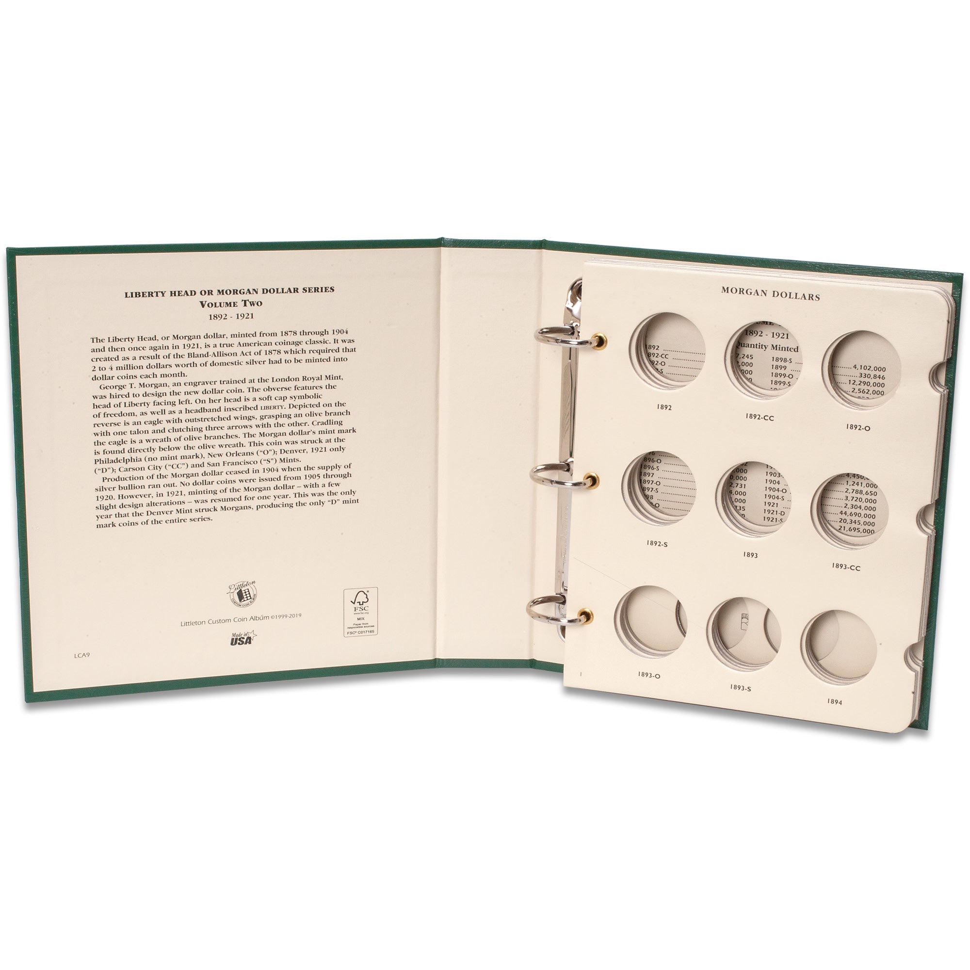 1892-1921 Morgan Dollar Coin Album Volume 2 Littleton Coin Company