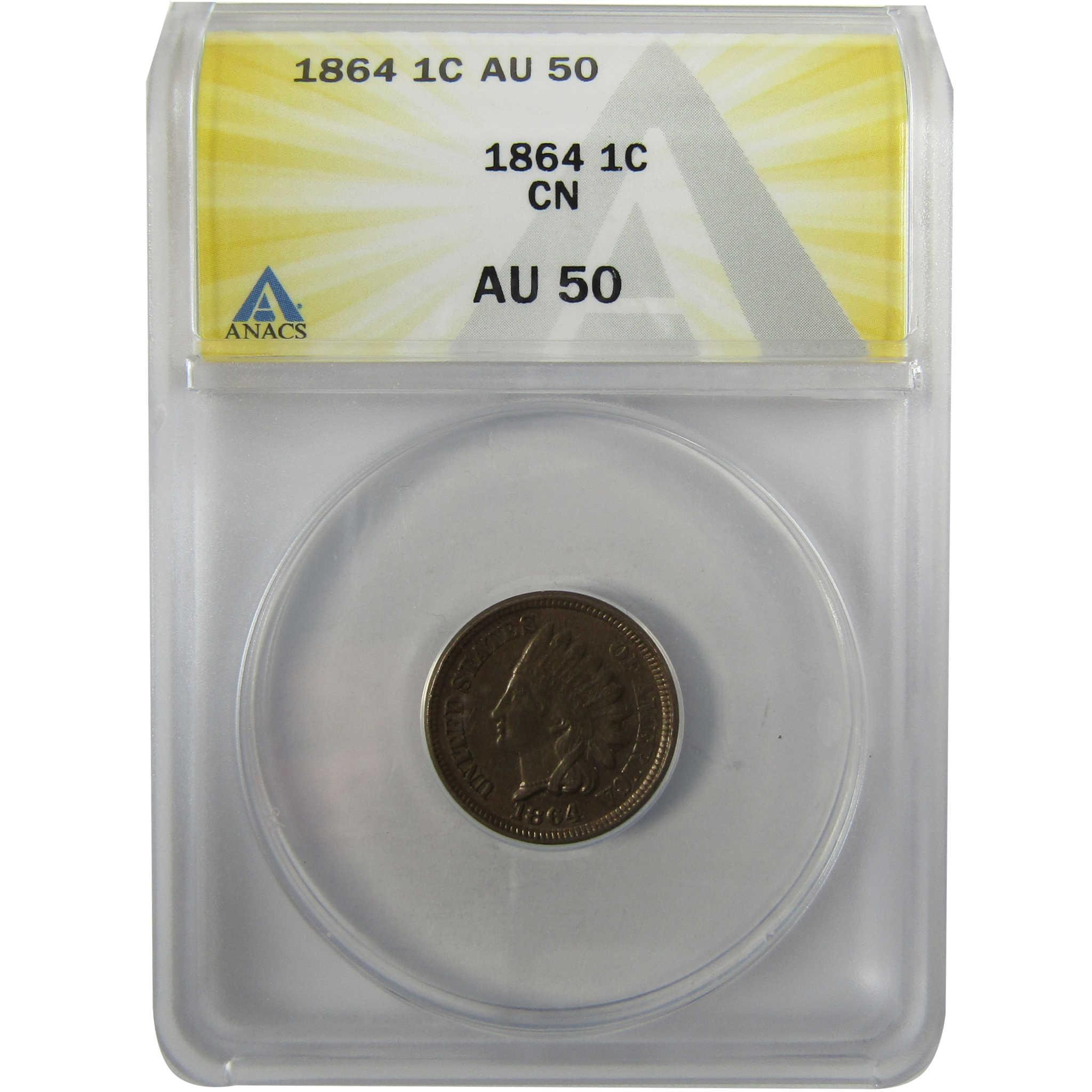 1864 Indian Head Copper-Nickel Cent AU 50 ANACS Penny SKU:I28026