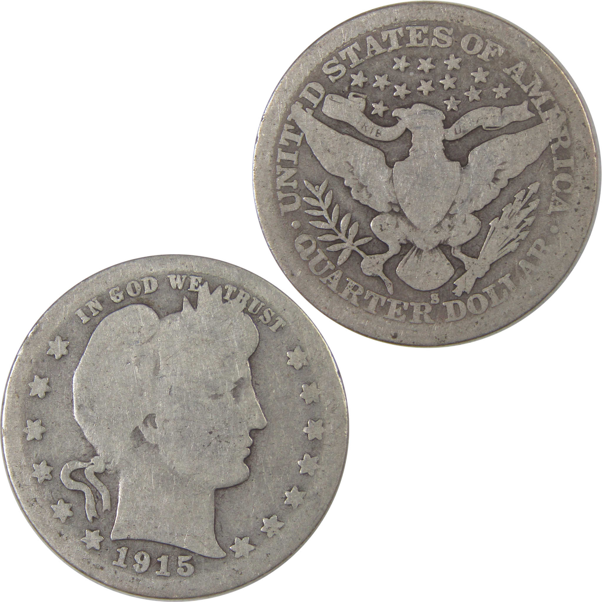 1915 S Barber Quarter AG About Good Silver 25c Coin SKU:I18074