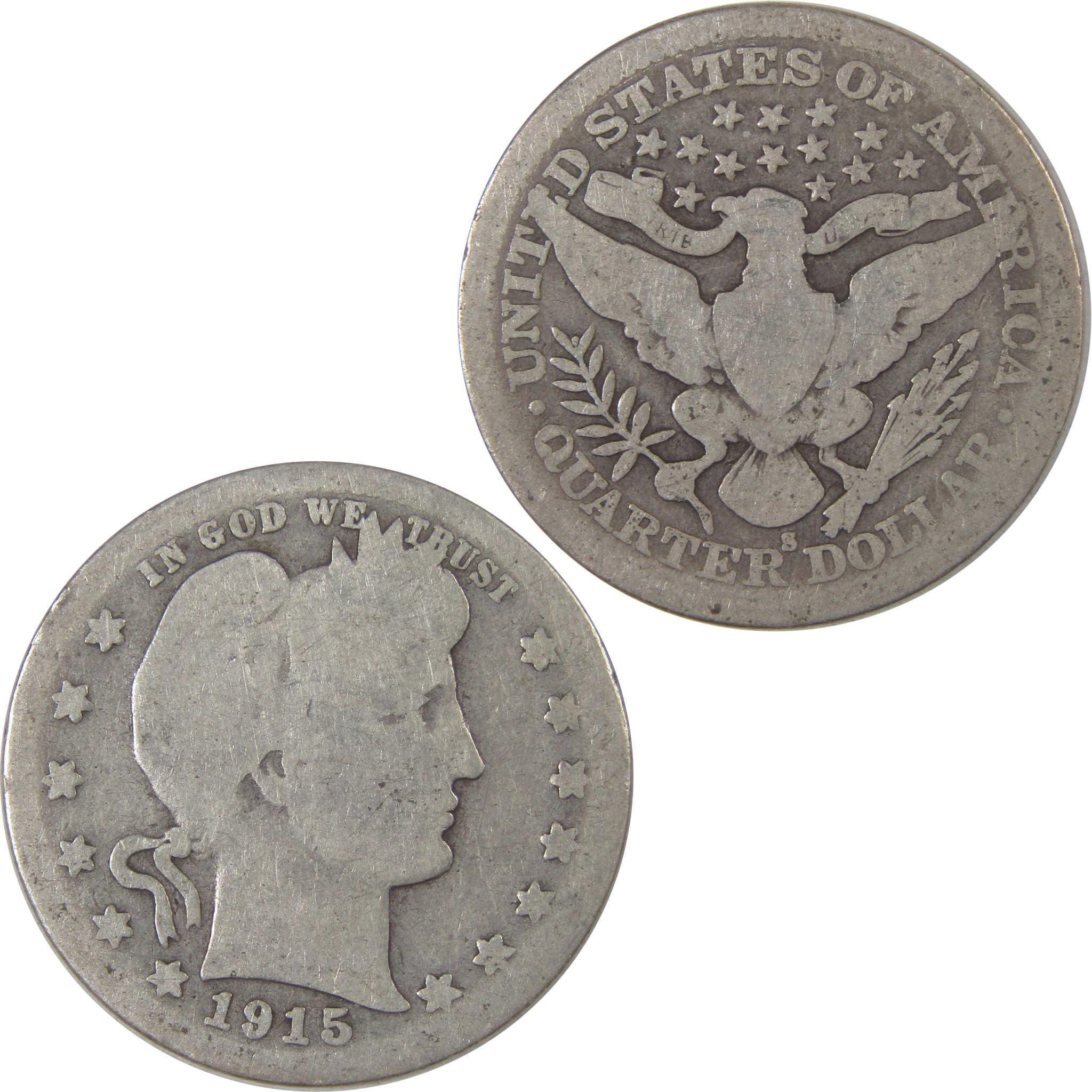 1915 S Barber Quarter AG About Good Silver 25c Coin SKU:I18074