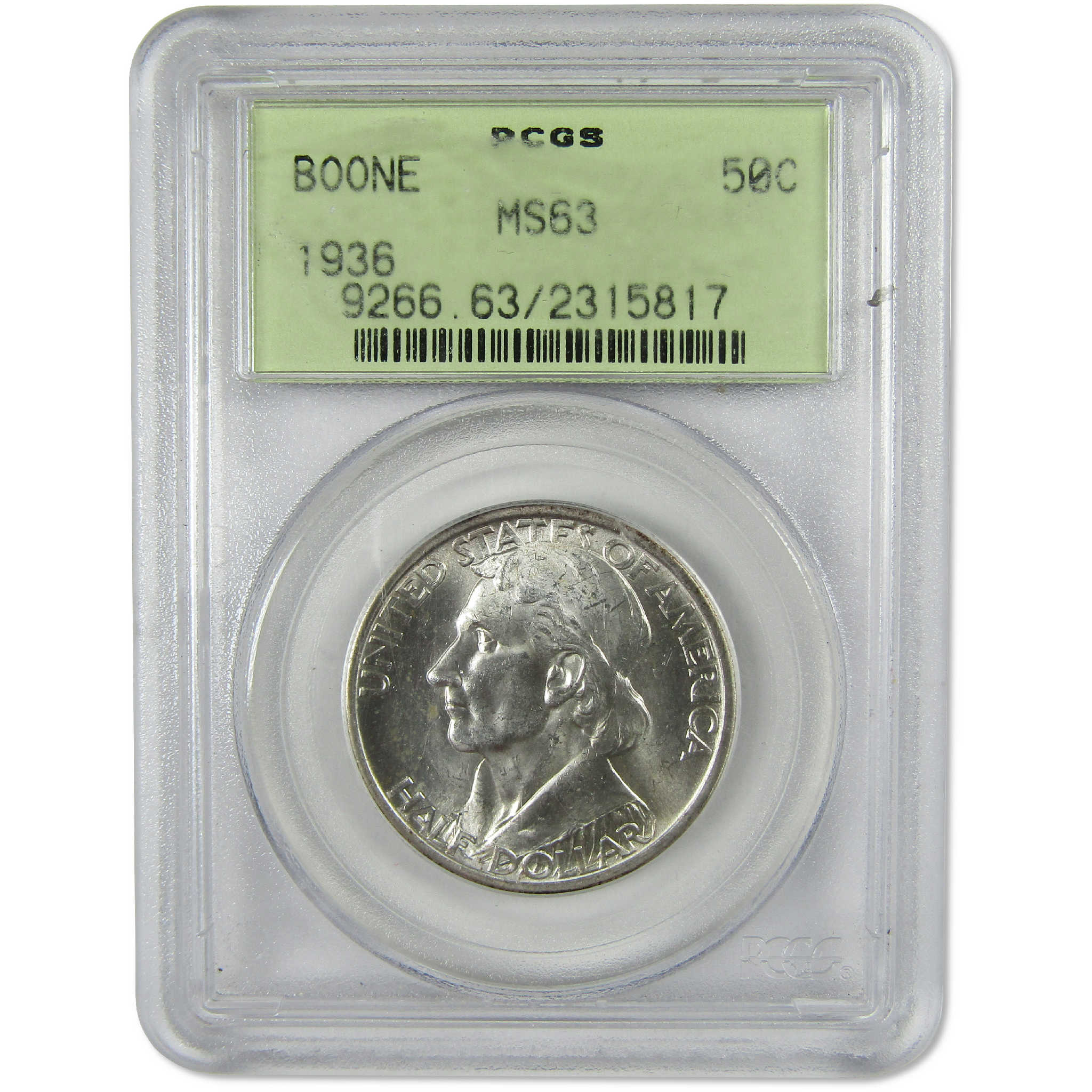 1936 Daniel Boone Commemorative Silver Half Dollar MS 63 PCGS 50c Coin
