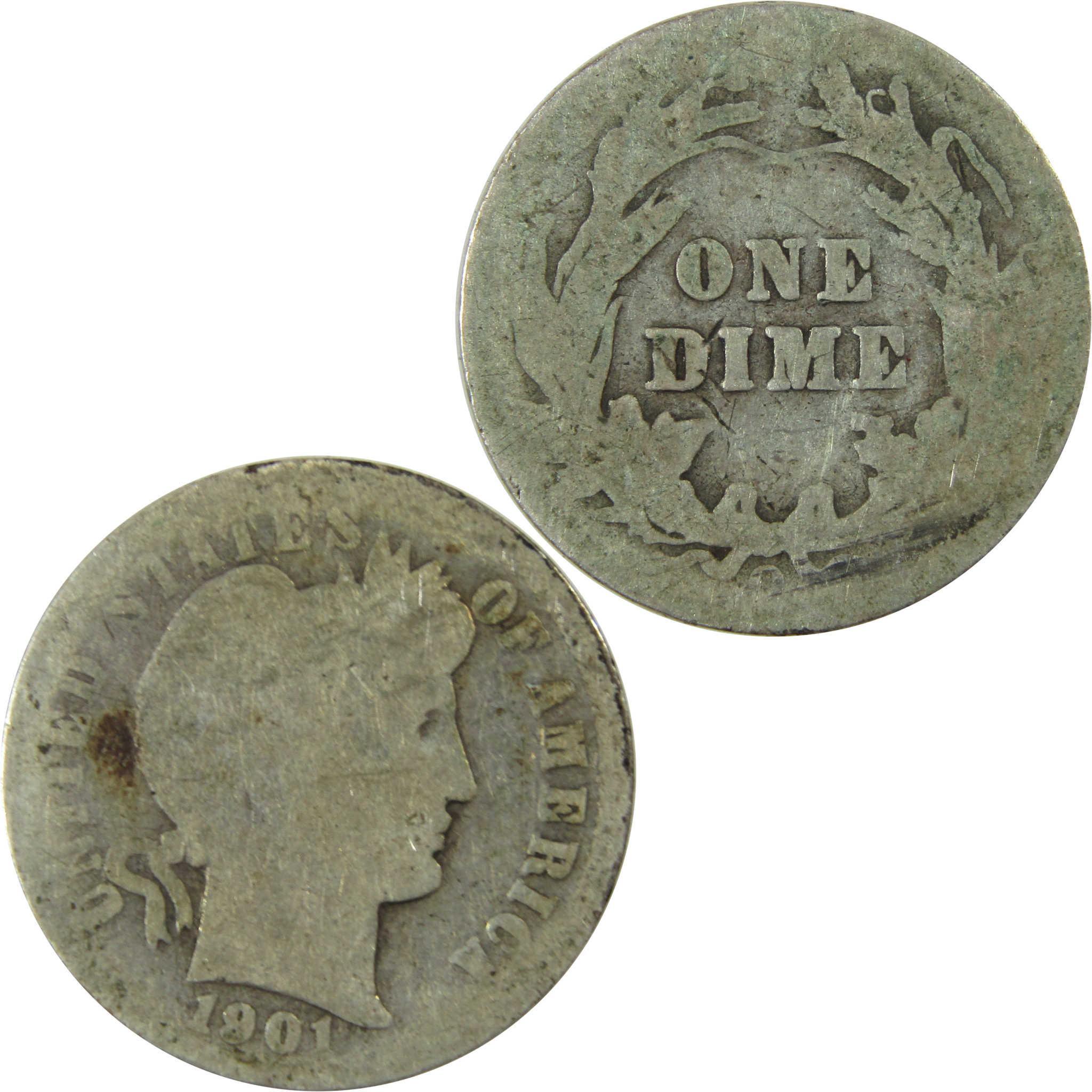 1901 O Barber Silver Dime AG About Good 10c Coin Collectible SKU:CP700