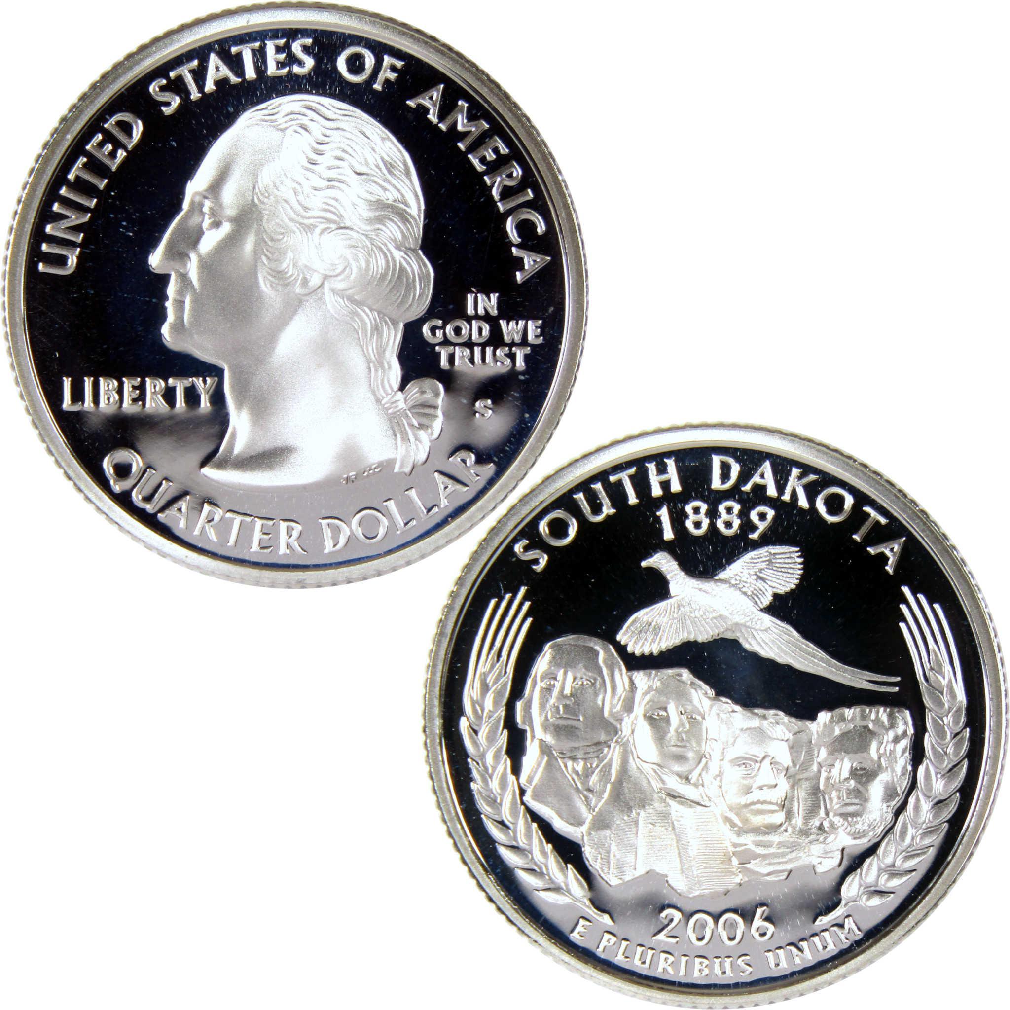 2006 South Dakota quarter dollar coin featuring George Washington and Mount Rushmore design.