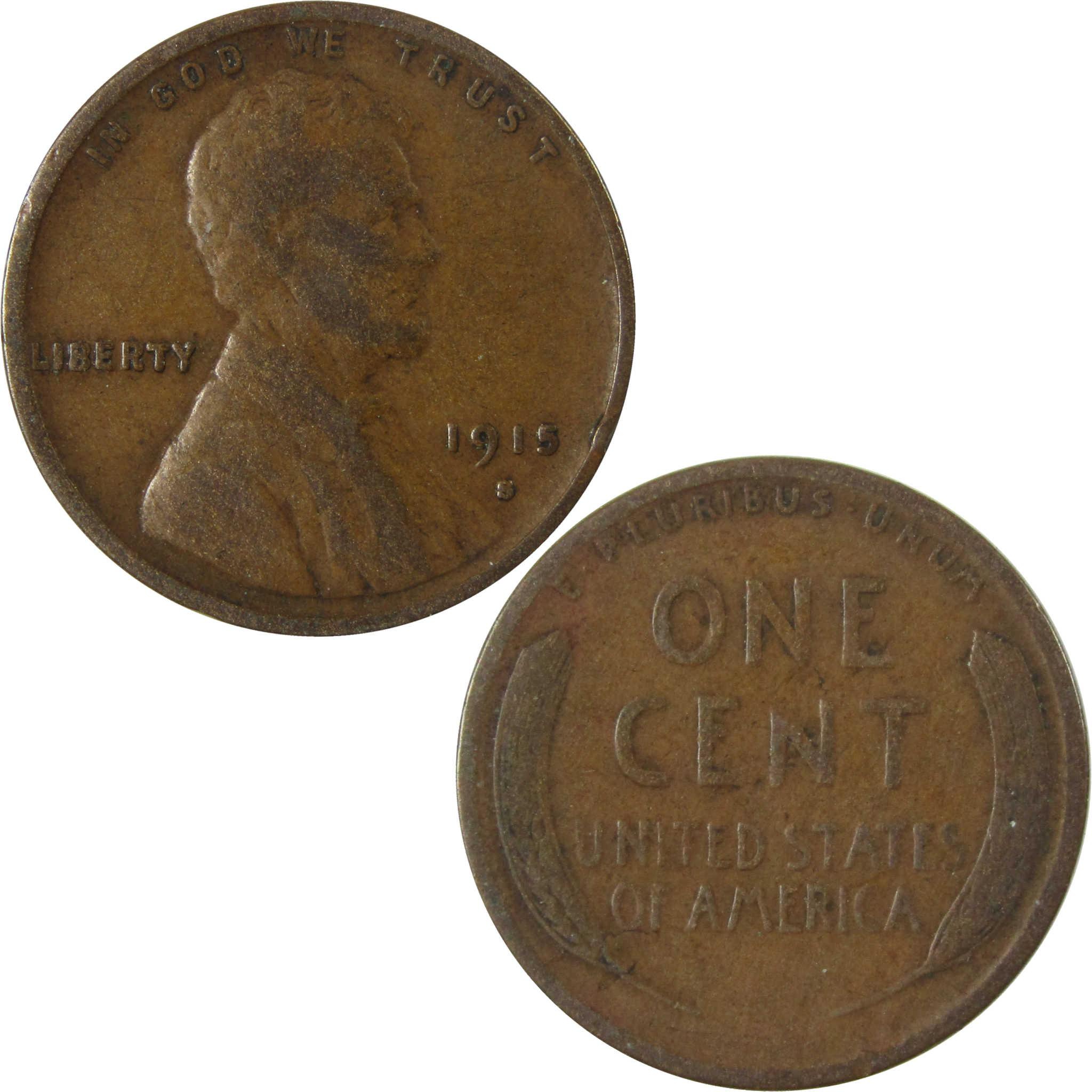 1915 S Lincoln Wheat Cent F Fine Penny 1c Coin SKU:I27672