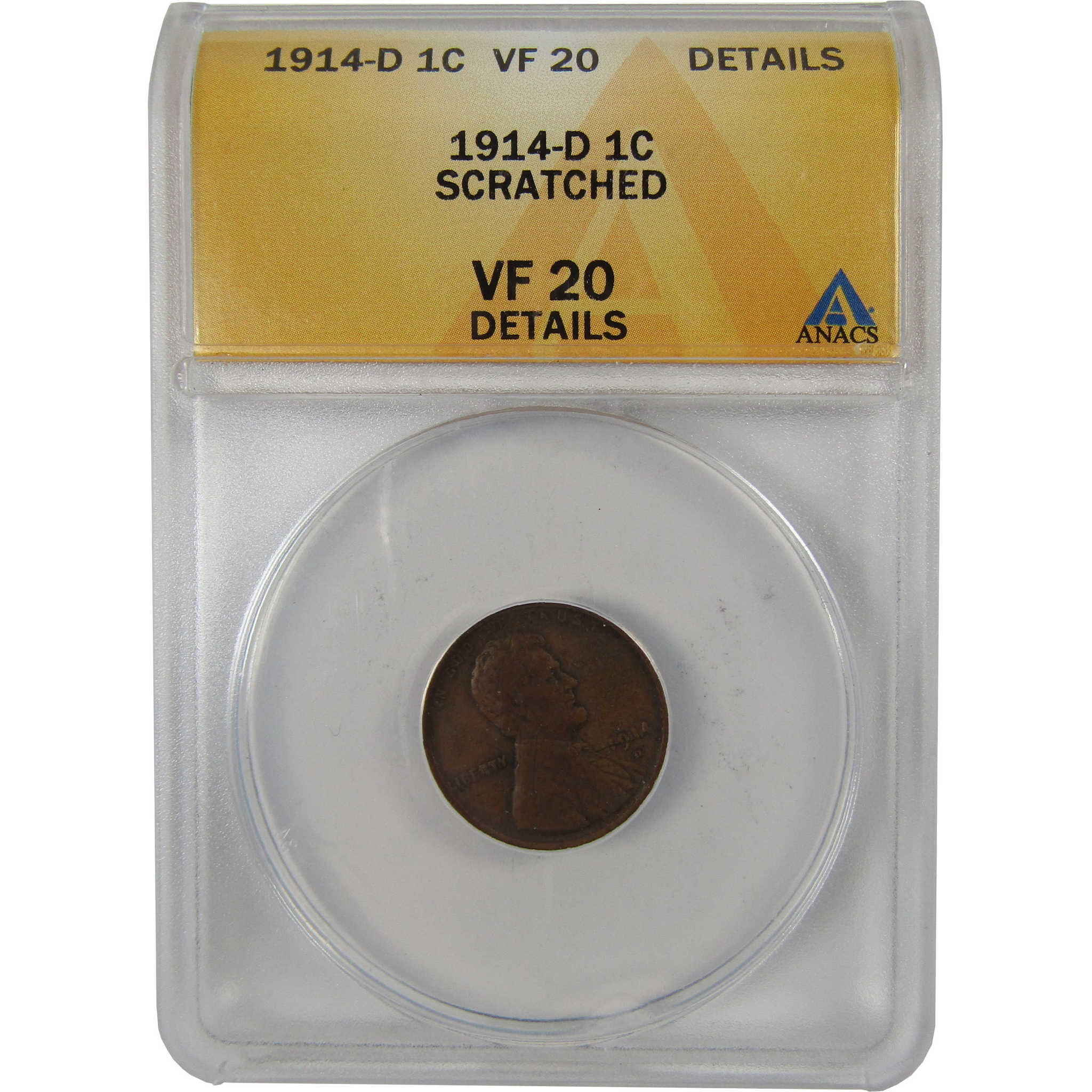 1914 D Lincoln Wheat Cent VF 20 Details ANACS Penny 1c Coin SKU:I23707