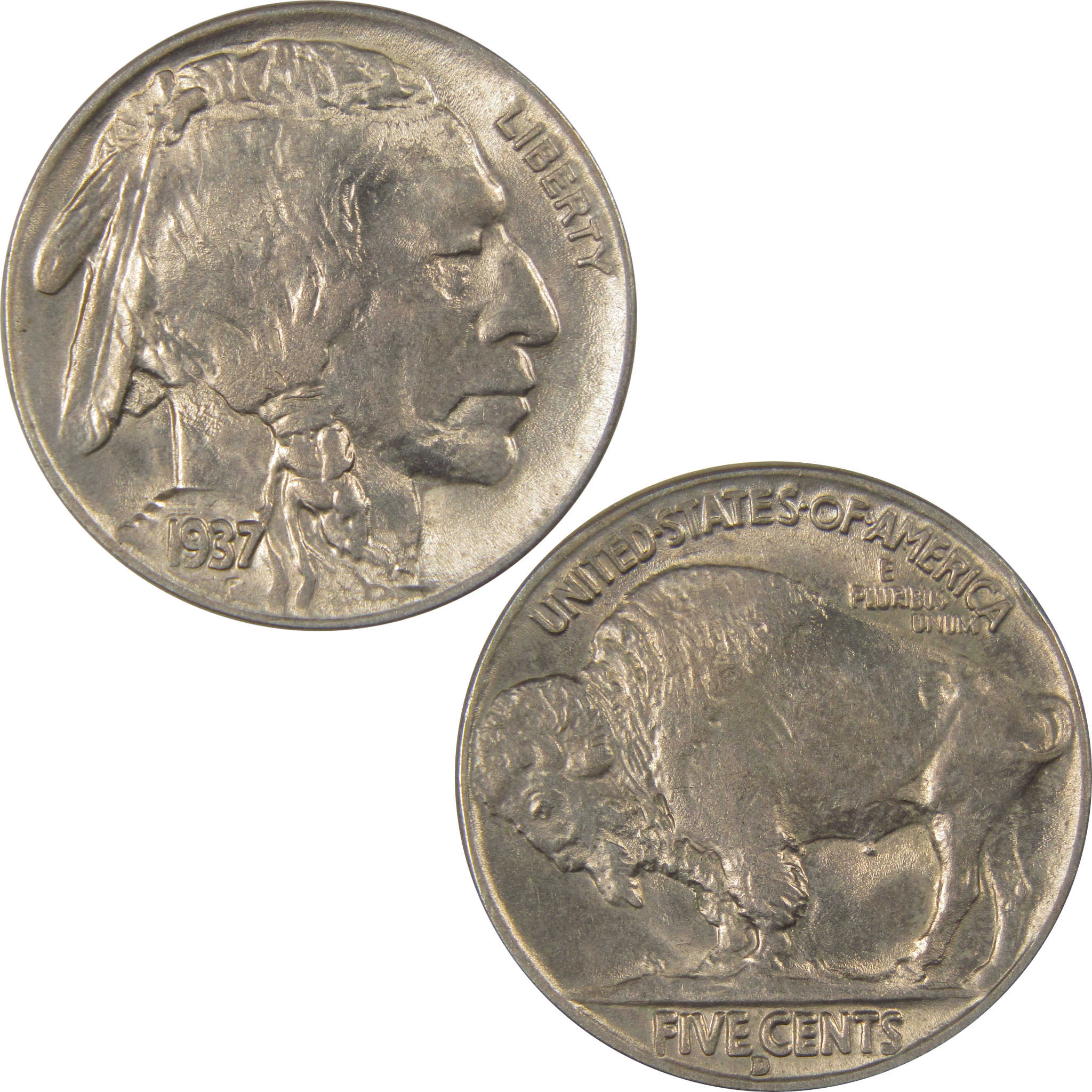1937 D Indian Head Buffalo Nickel BU Choice Uncirculated SKU:I23870