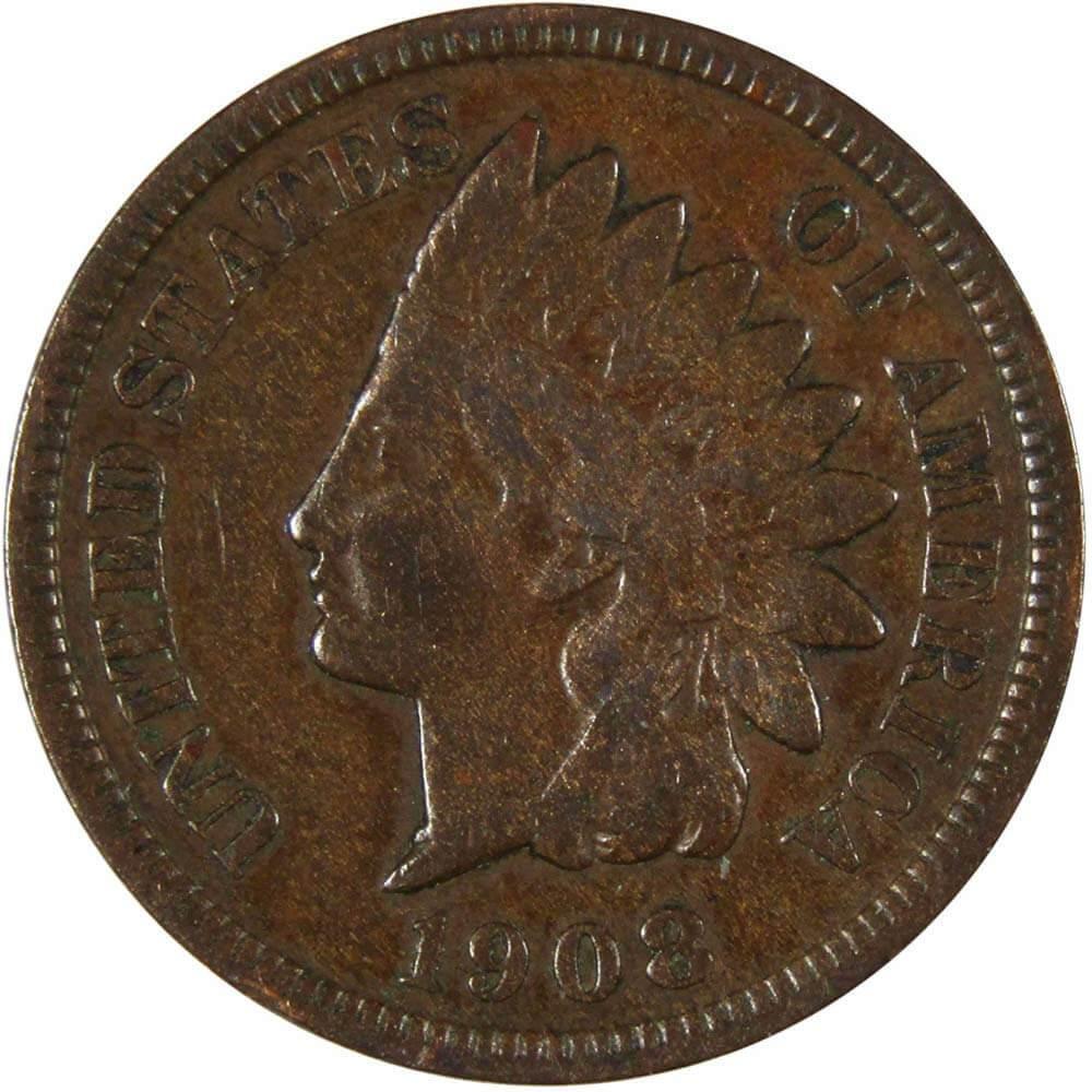 1908 S Indian Head Cent F Fine Penny 1c Coin