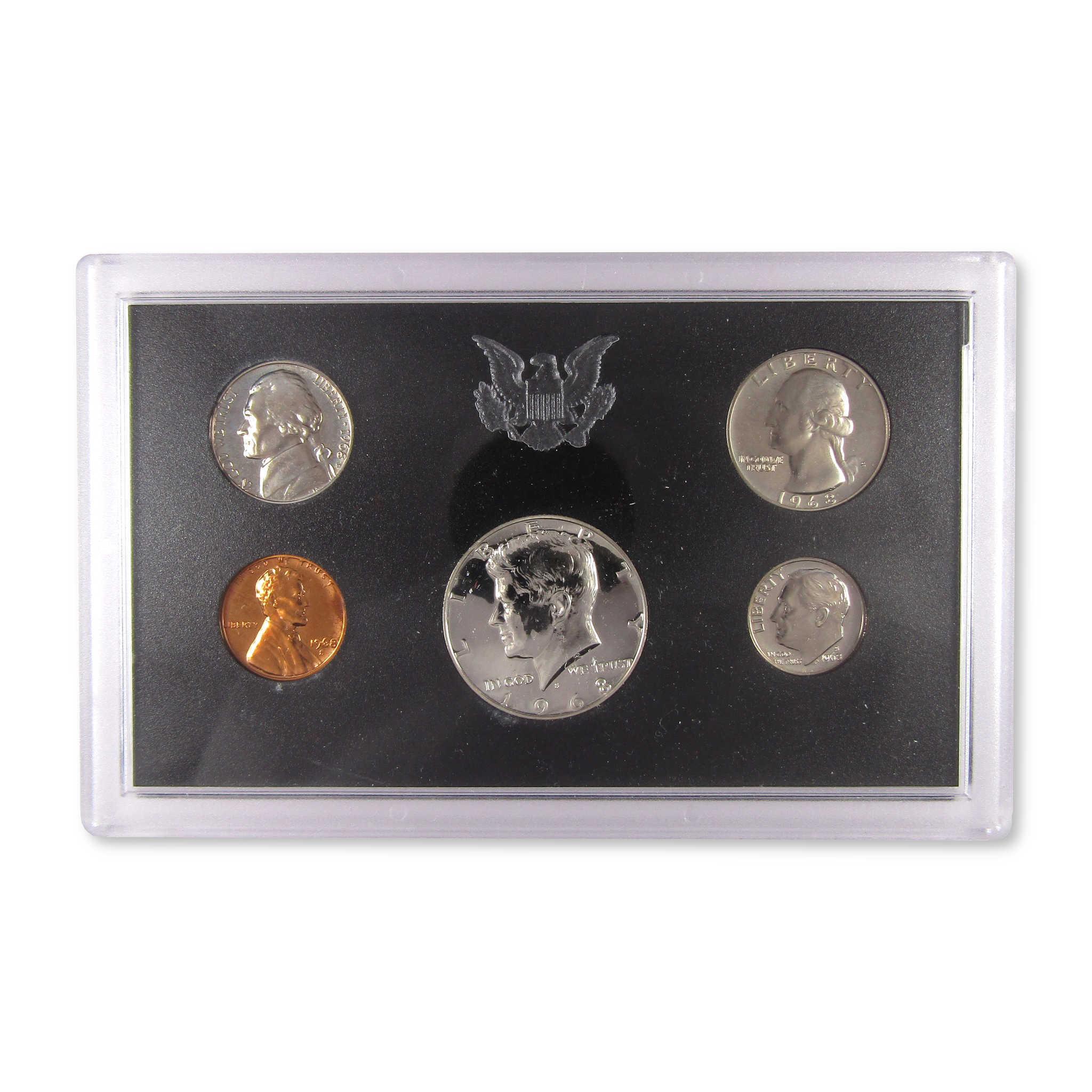 United States proof coin set in display case with five collectible coins