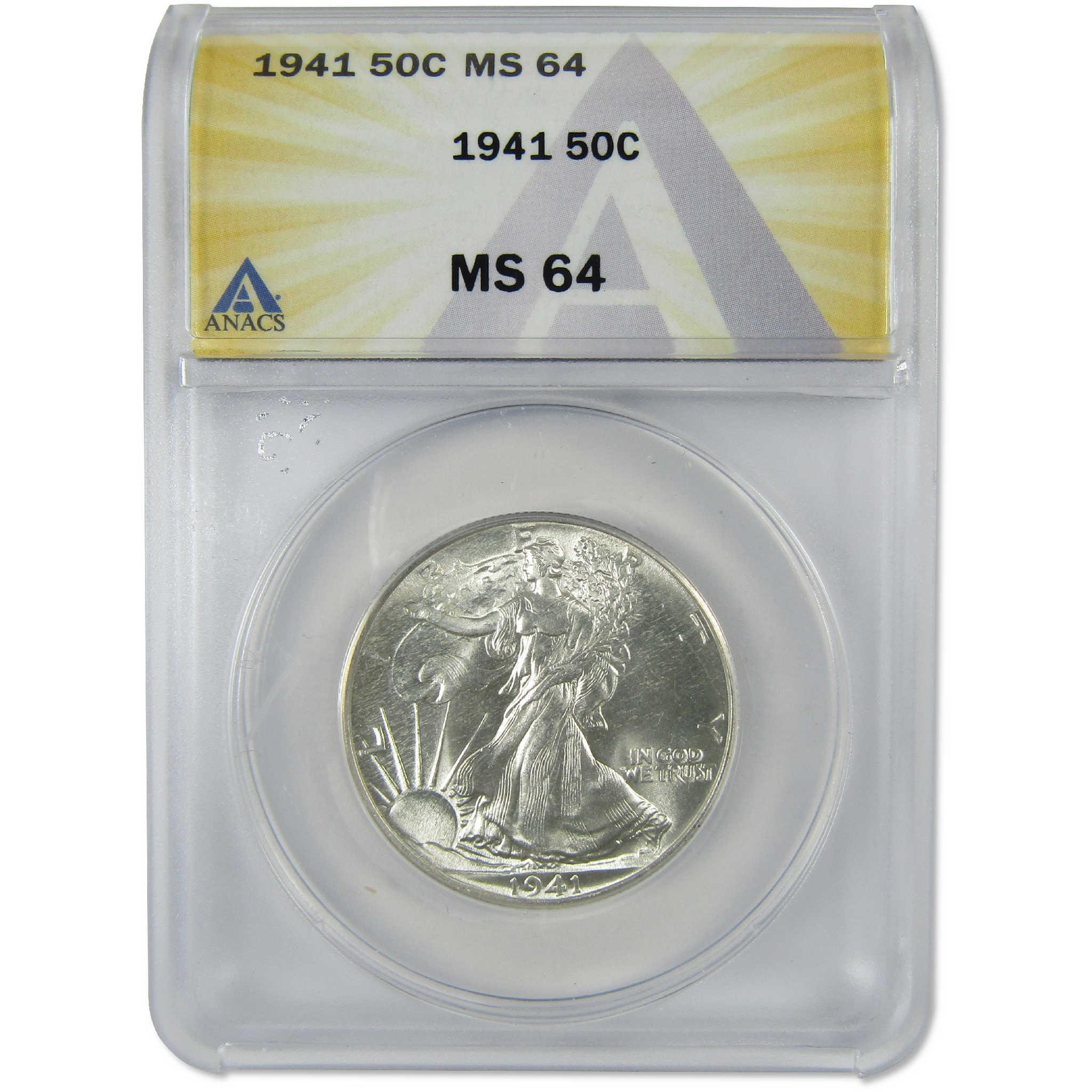 1941 Liberty Walking Silver Half Dollar MS 64 ANACS Uncirculated