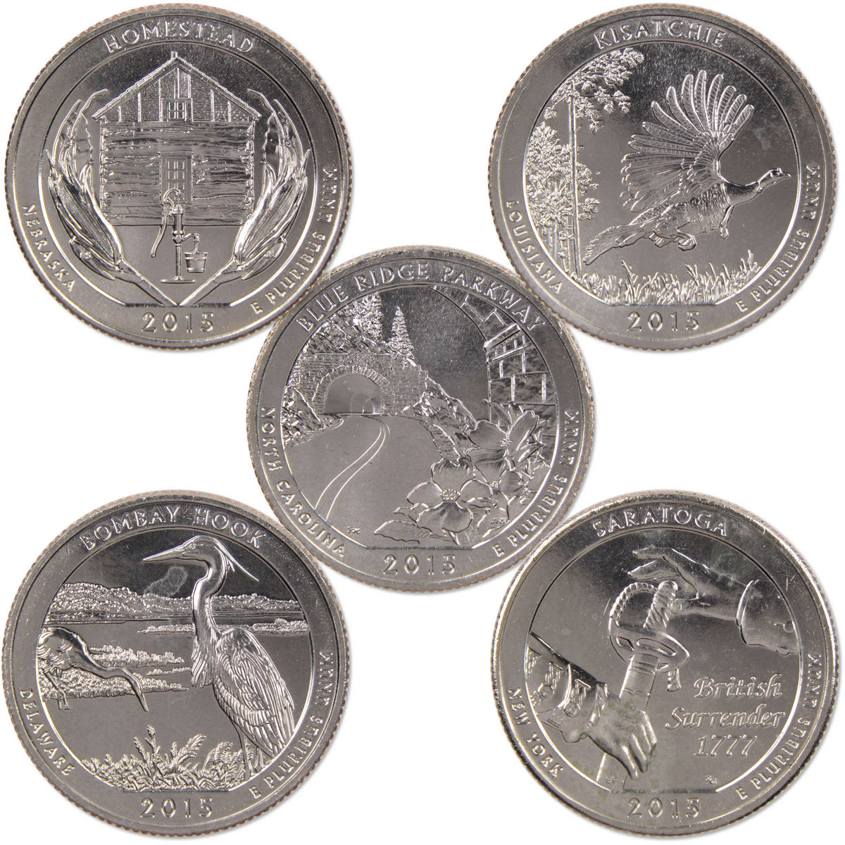 2015 S Quarter 5 Coin Set Clad Uncirculated Mint State 25c Collectible