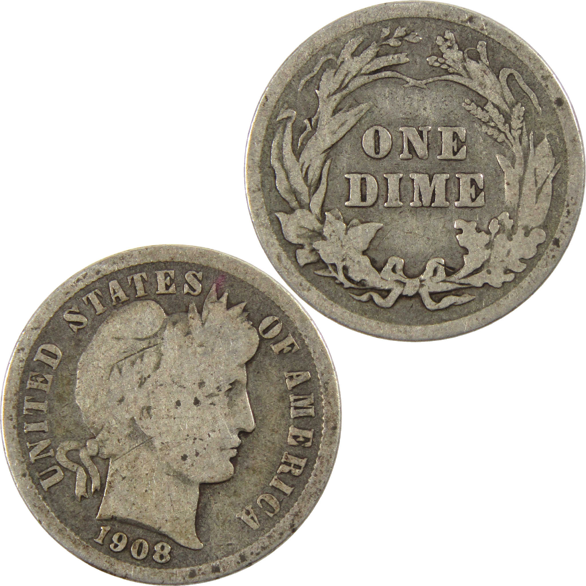 1908 Barber Dime Circulated Silver 10c Coin Collectible