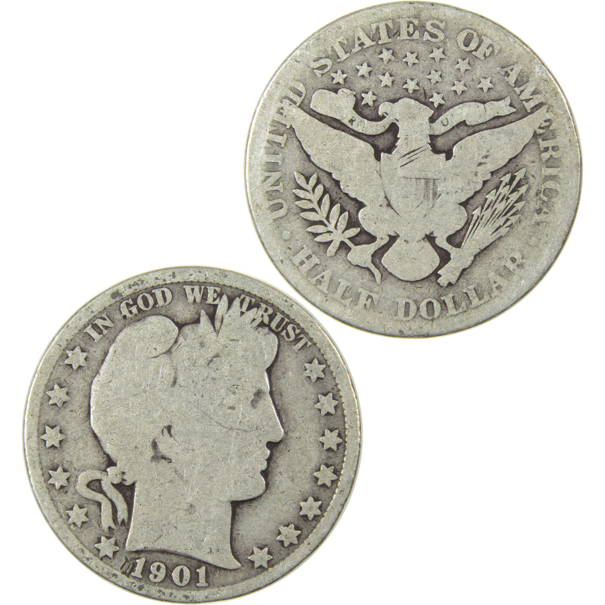 1901 Barber Silver Half Dollar Circulated 50c Coin Collectible