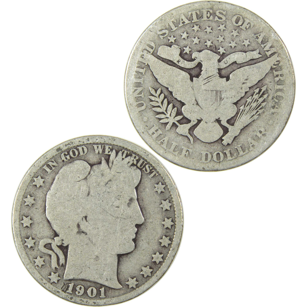 1901 Barber Silver Half Dollar Circulated 50c Coin Collectible