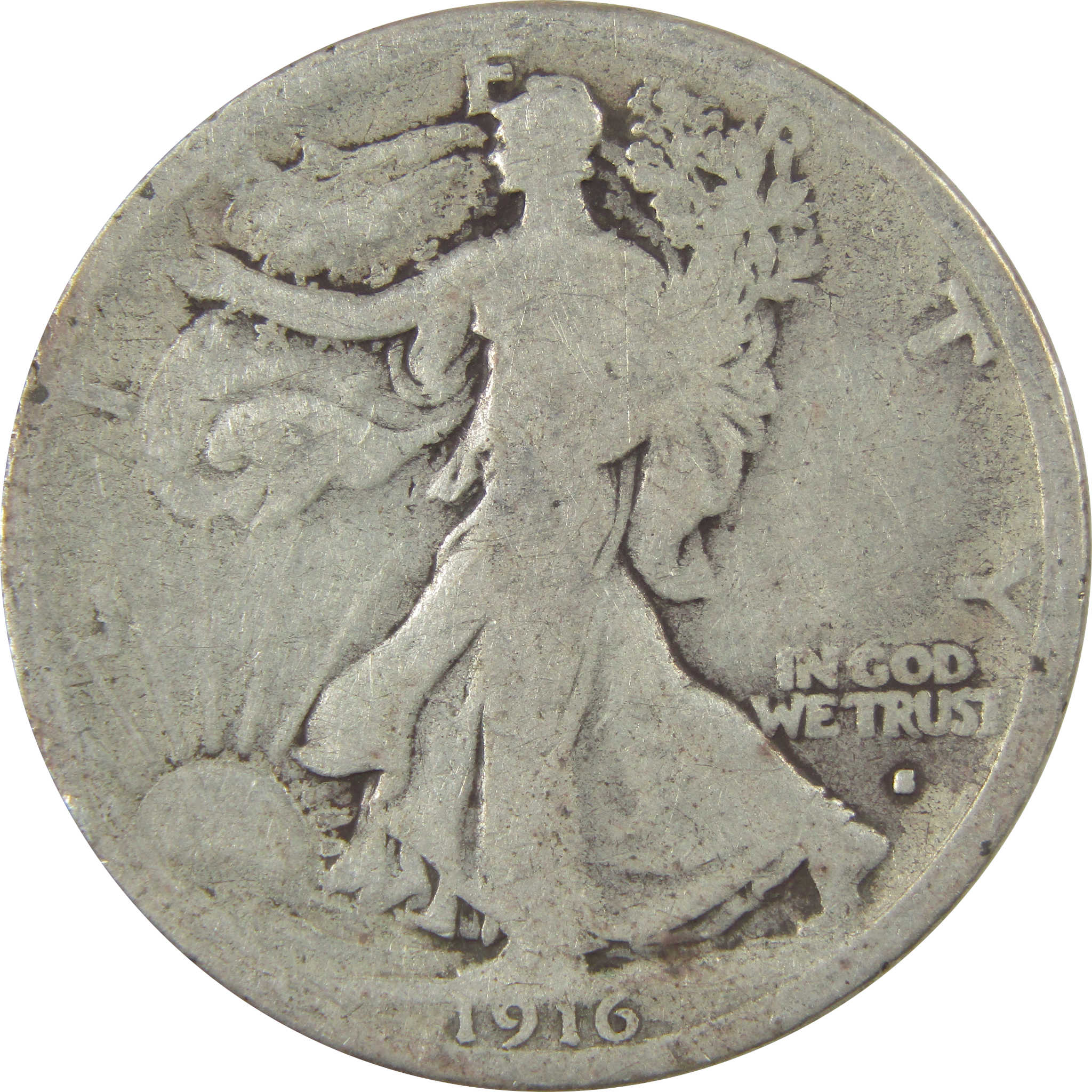 1916 S Liberty Walking Silver Half Dollar G Good 50c Coin SKU:I24103