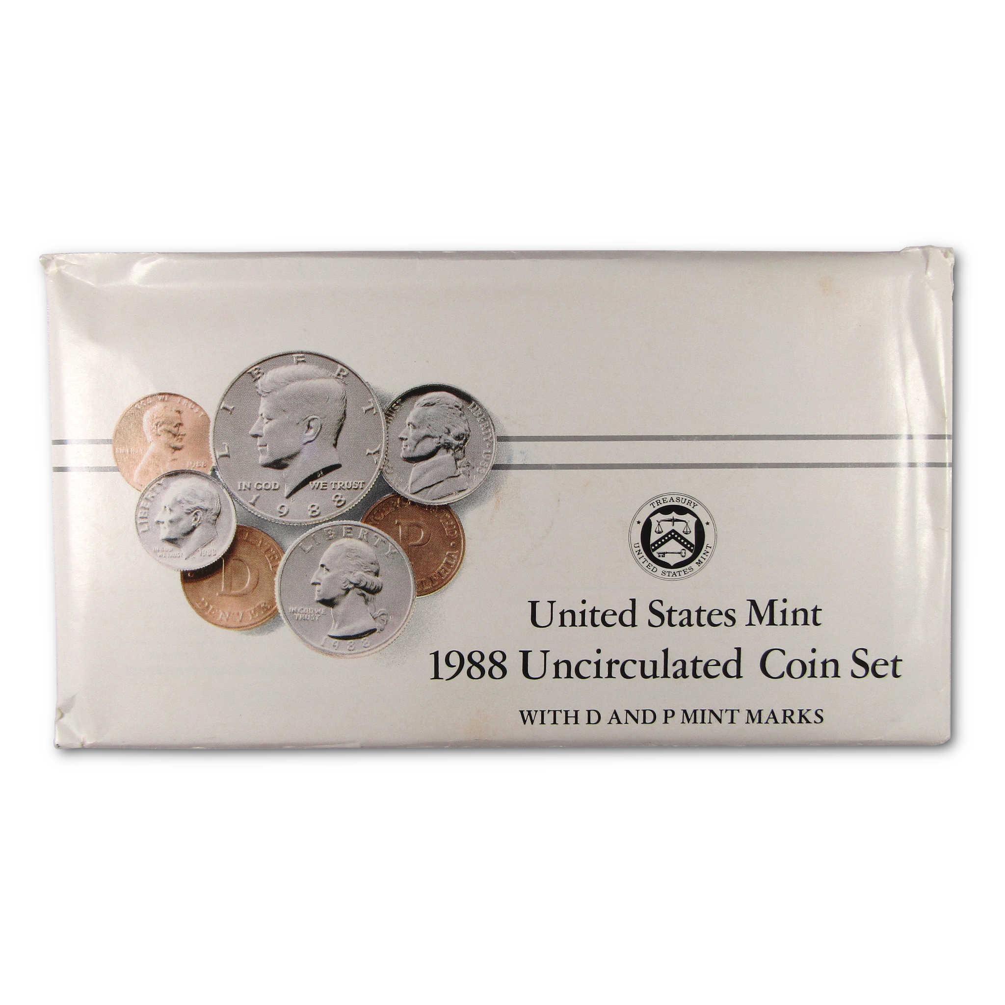 United States Mint 1988 uncirculated coin set with D and P mint marks in original packaging