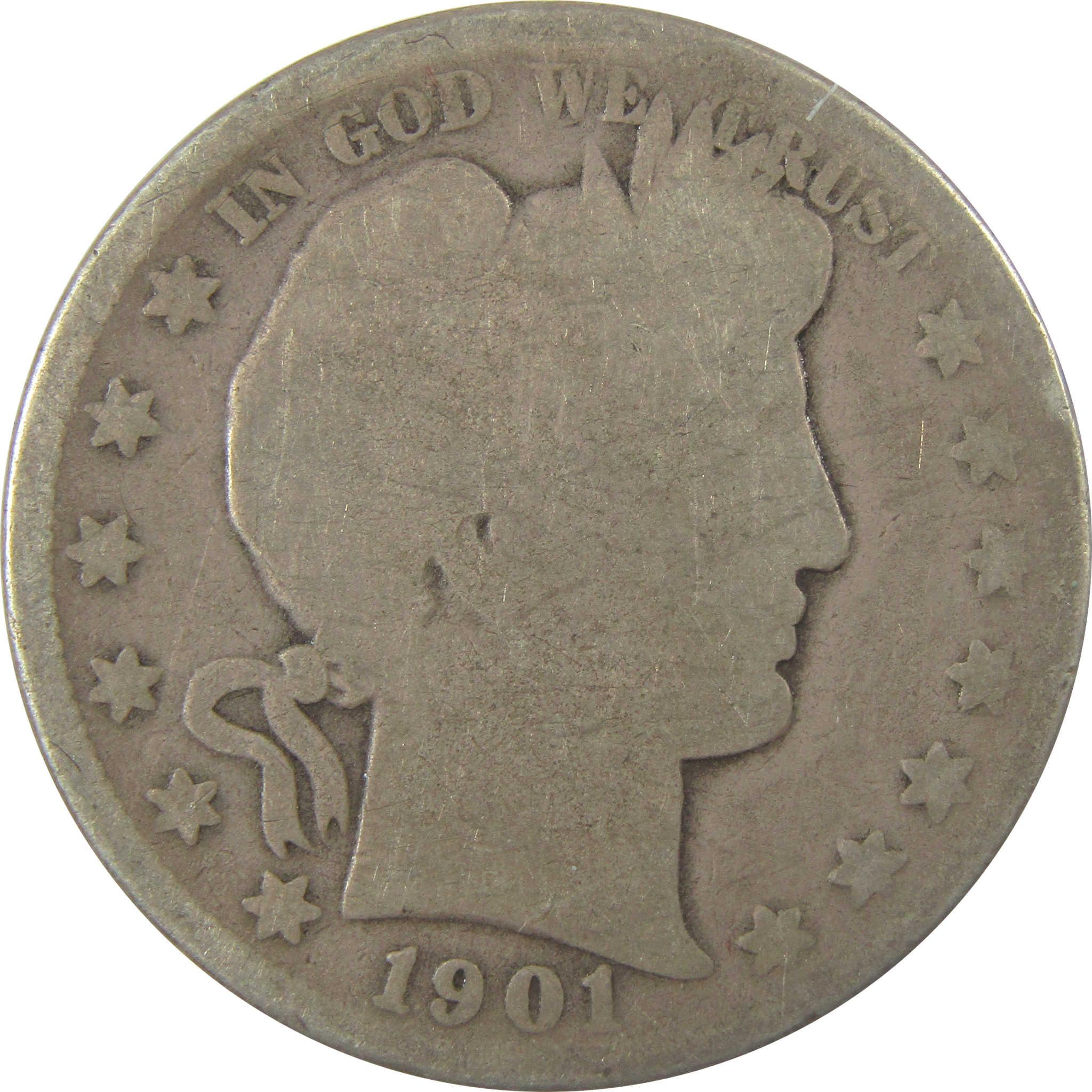 1901 S Barber Silver Half Dollar AG About Good 50c Coin SKU:I23386