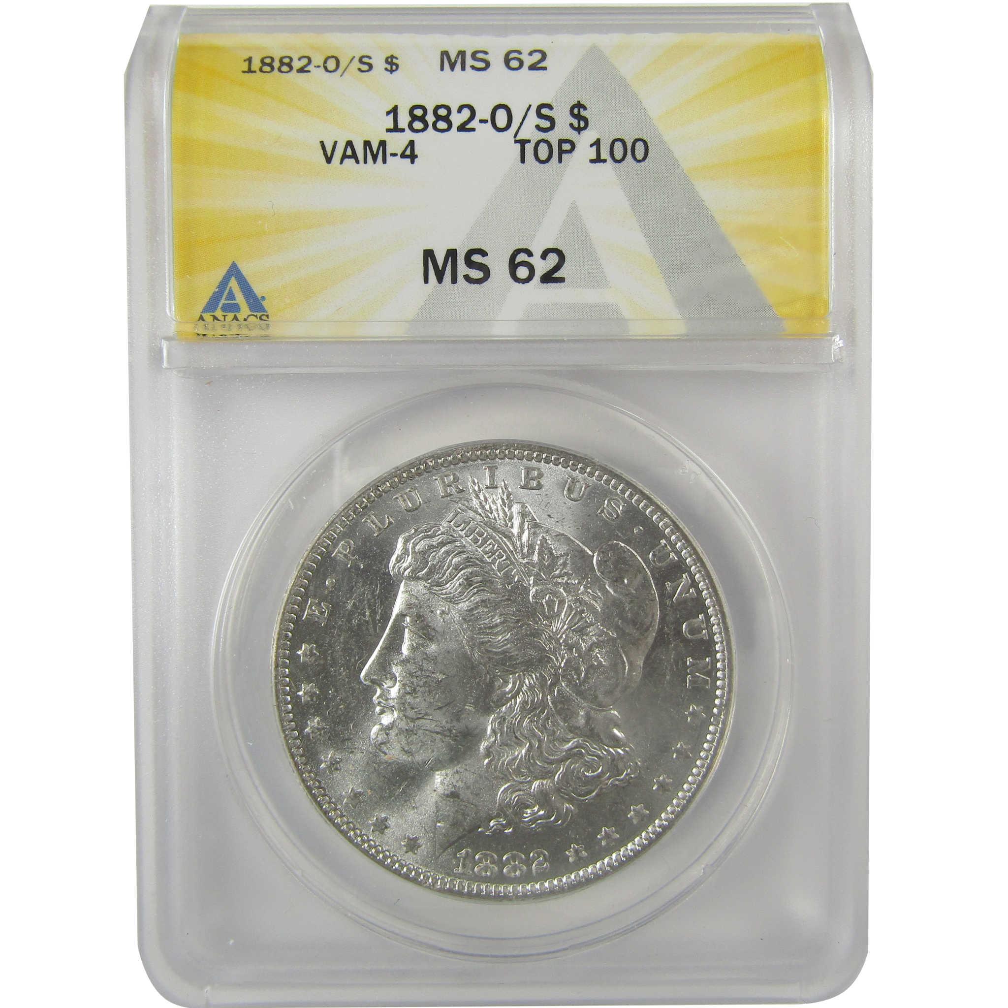 1882 O/S VAM-4 Recessed Top 100 Morgan Dollar MS 62 ANACS SKU:I21944 - Morgan coin - Morgan silver dollar - Morgan silver dollar for sale - Profile Coins & Collectibles