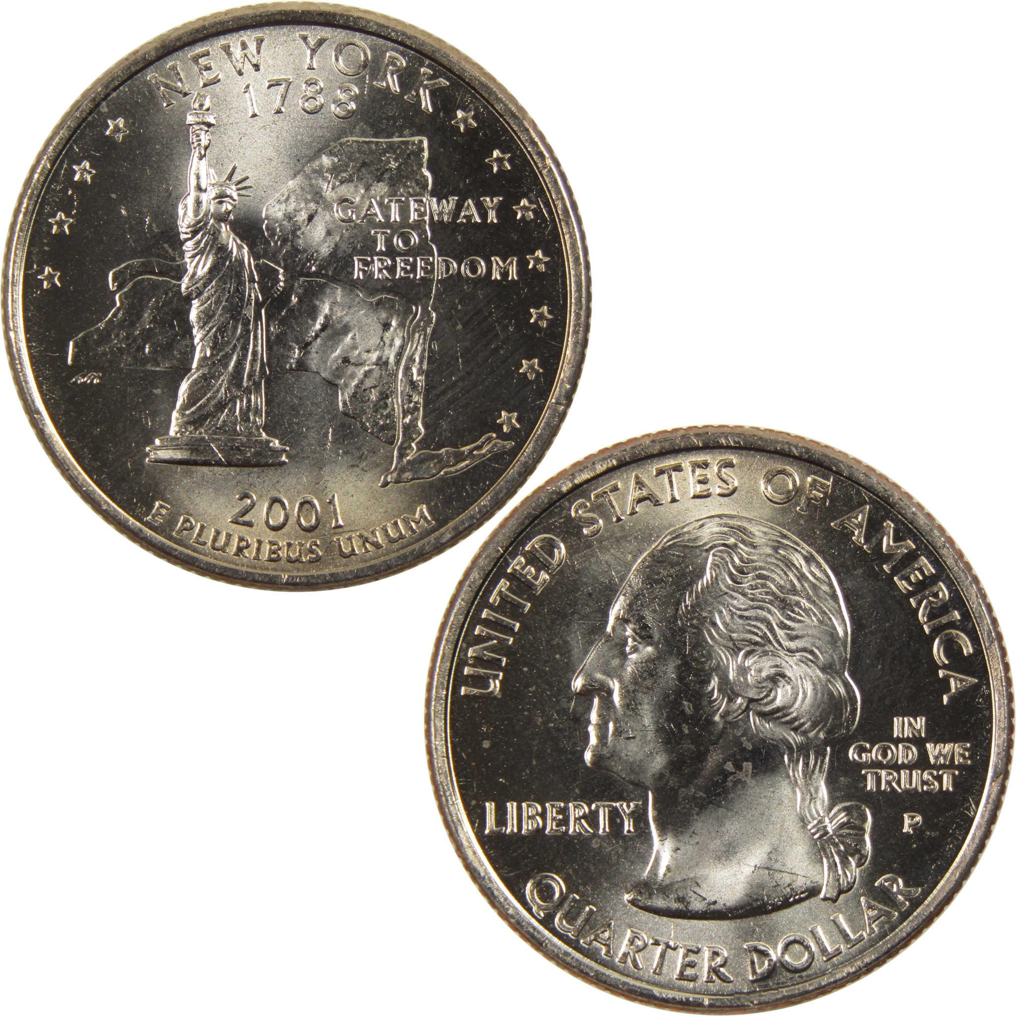 2001 P New York State Quarter BU Uncirculated Clad 25c Coin