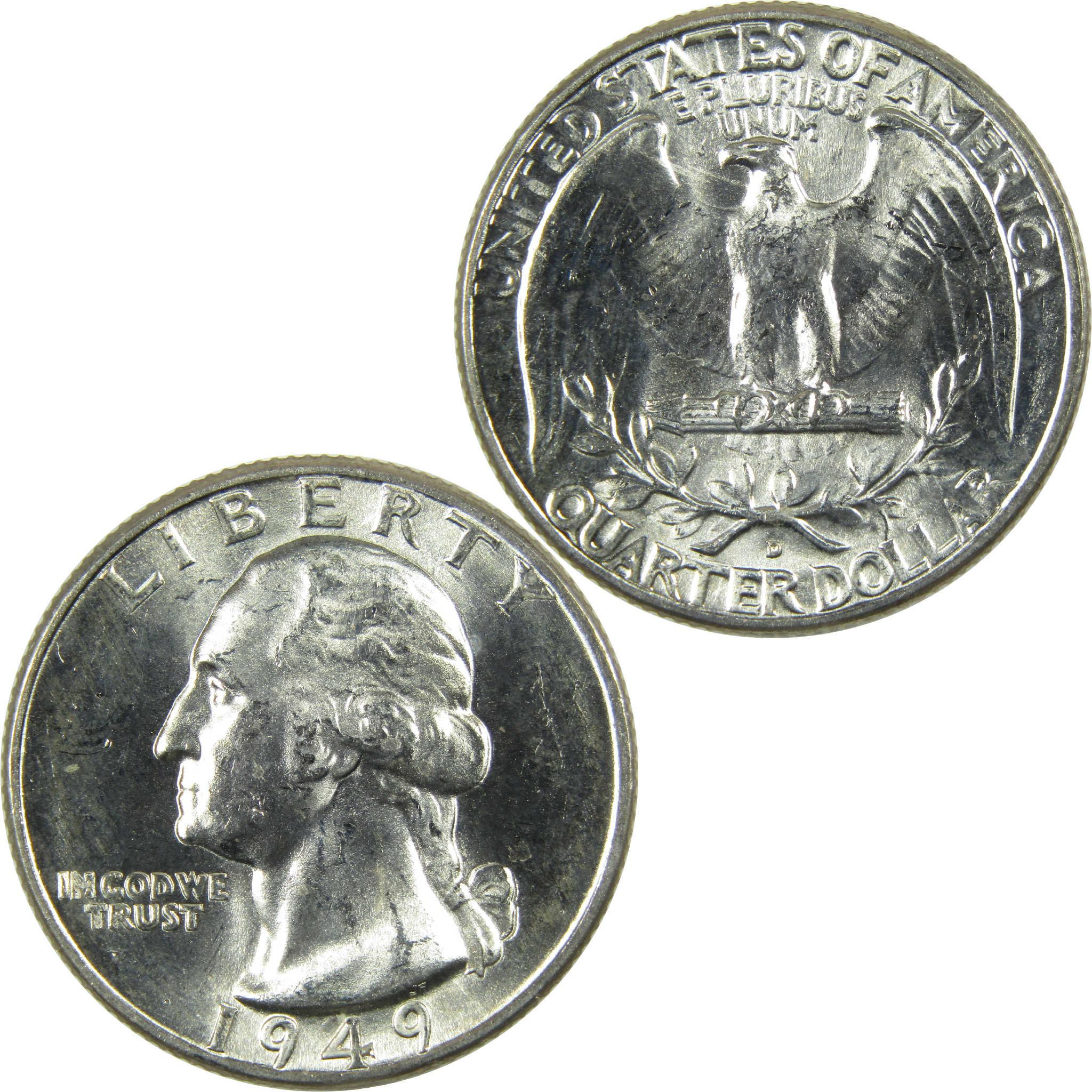 1949 D Washington Silver Quarter Uncirculated Mint State 25c Coin