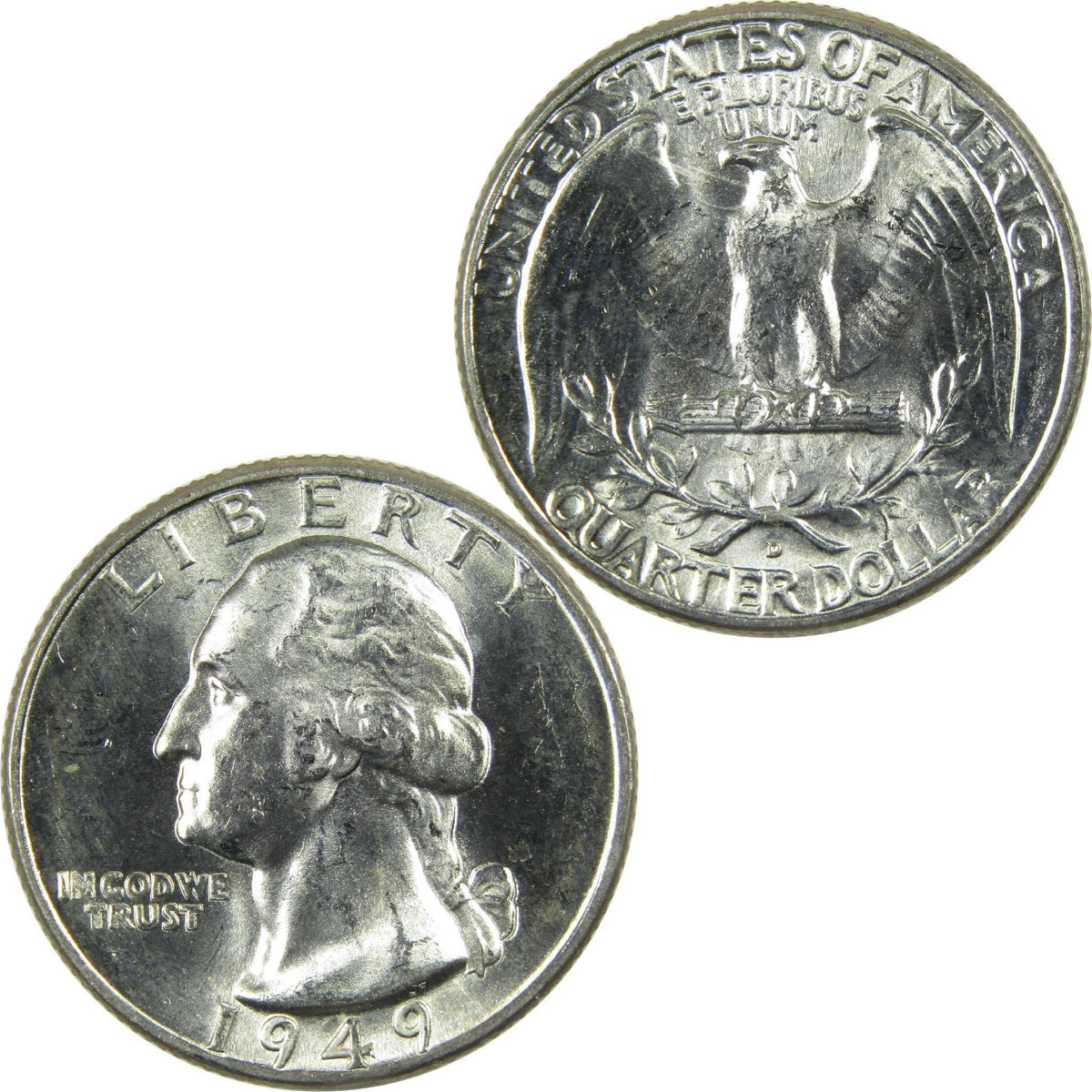 1949 D Washington Silver Quarter Uncirculated Mint State 25c Coin
