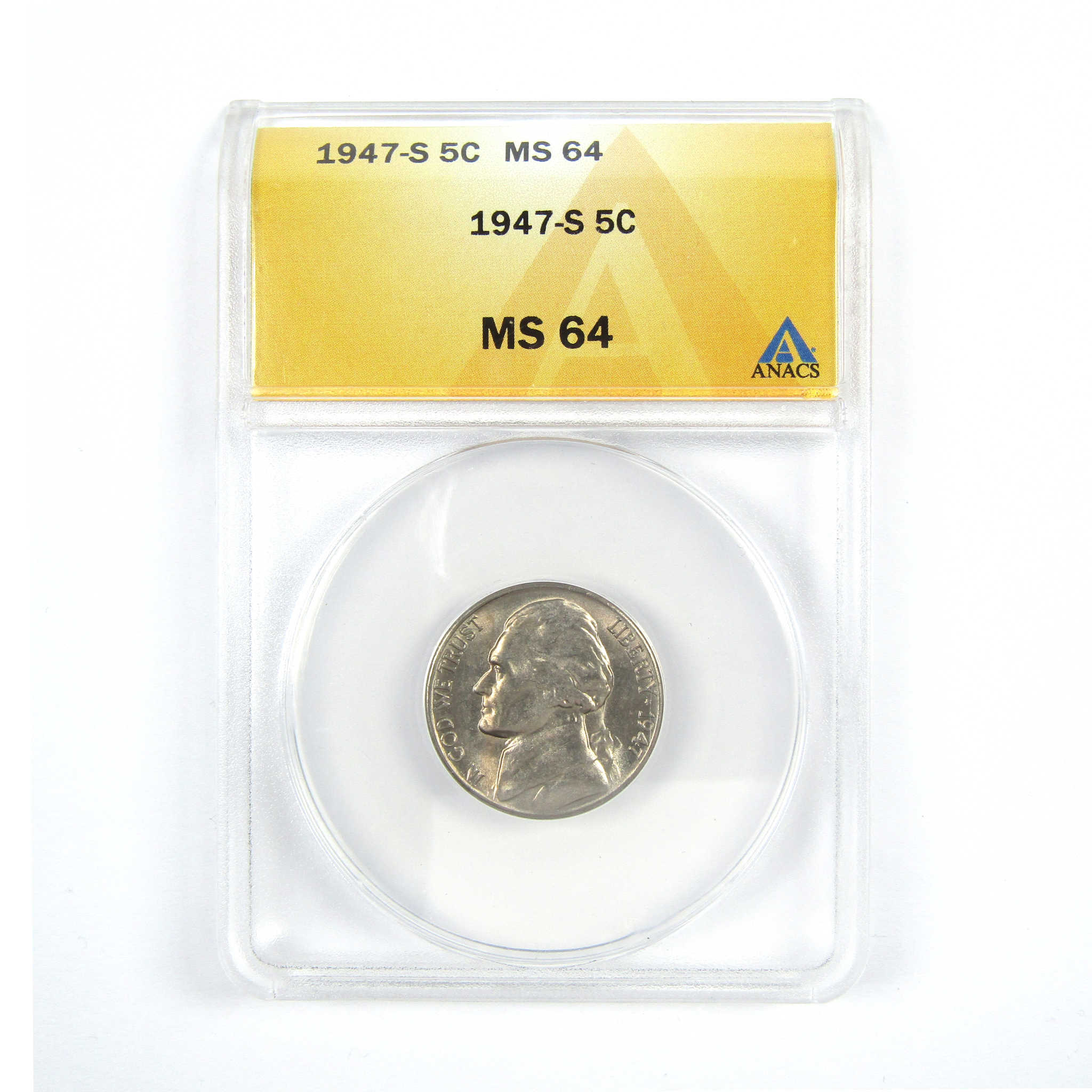 1947 S Jefferson Nickel MS 64 ANACS 5c Uncirculated Coin SKU:CPC5192