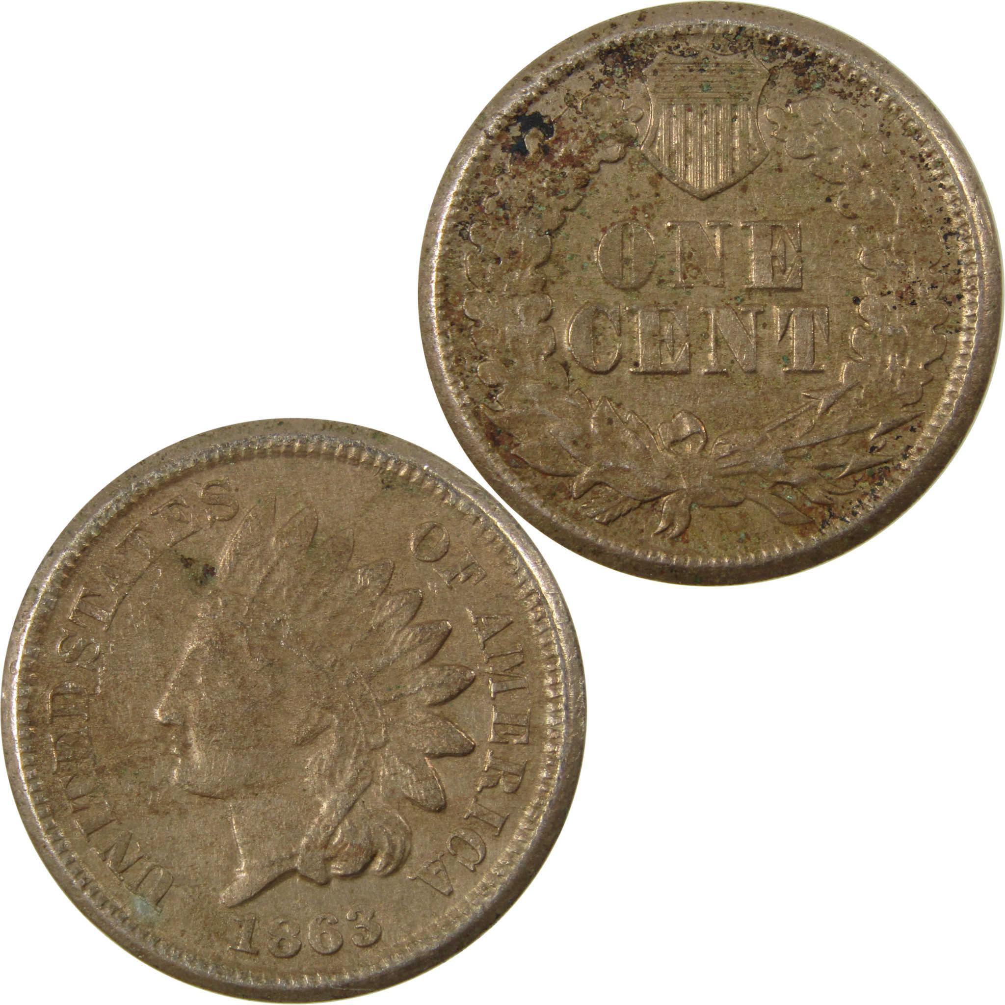 1863 Indian Head Cent XF EF Extremely Fine Details Penny SKU:CP1180