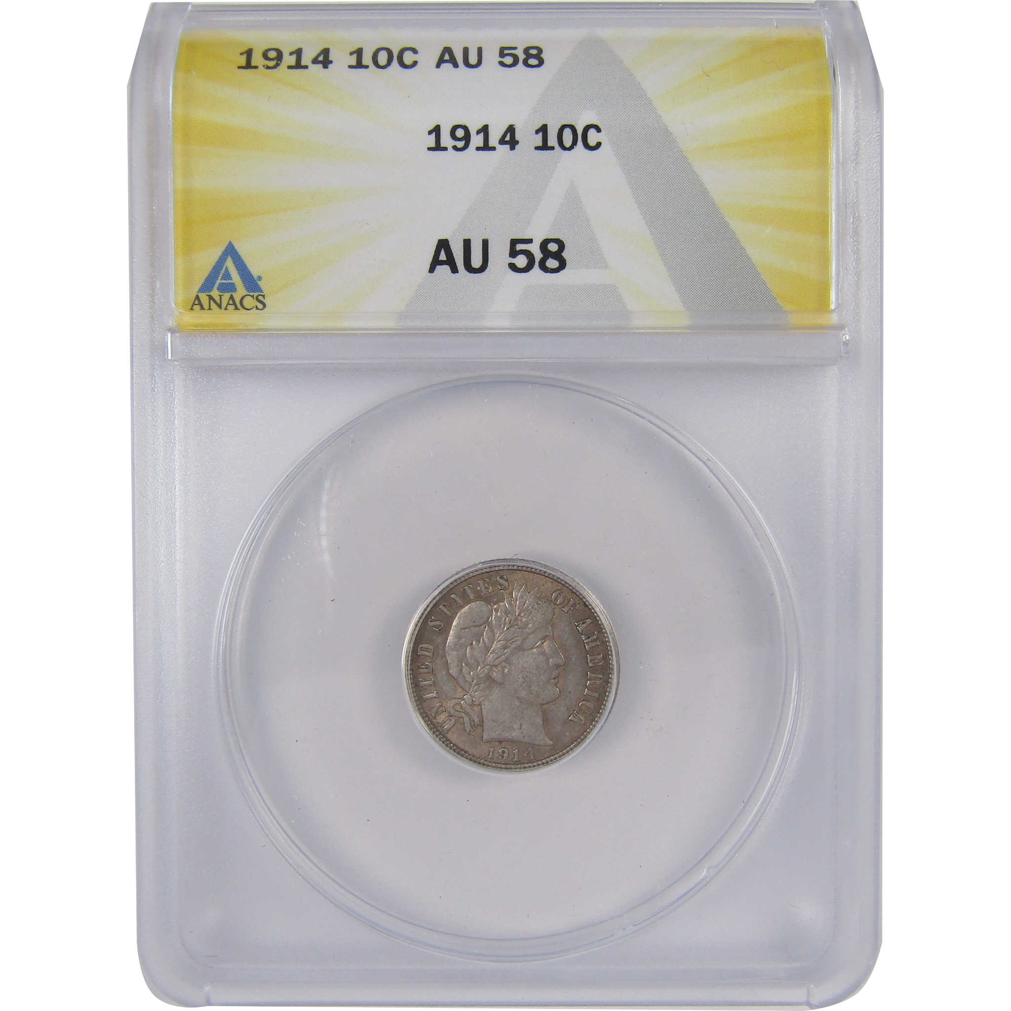 1914 Barber Dime AU 58 ANACS Silver 10c Coin SKU:I17878