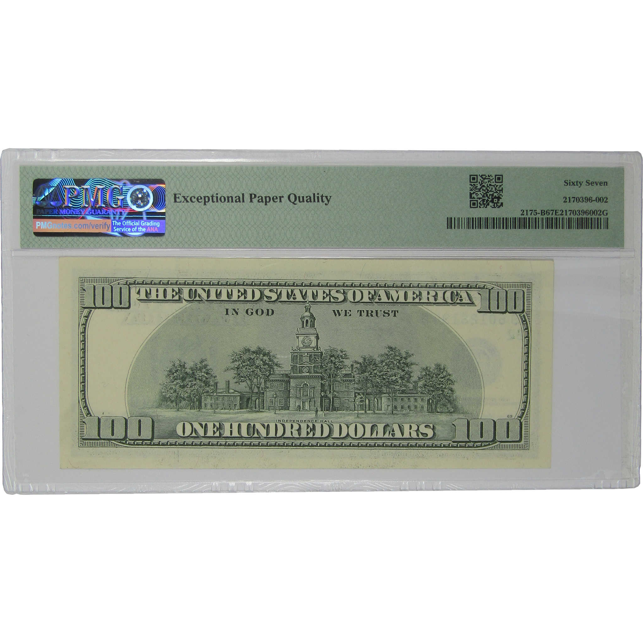 1996 $100 FR Note Gem Unc 67 EPQ PMG Inverted Watermark Error