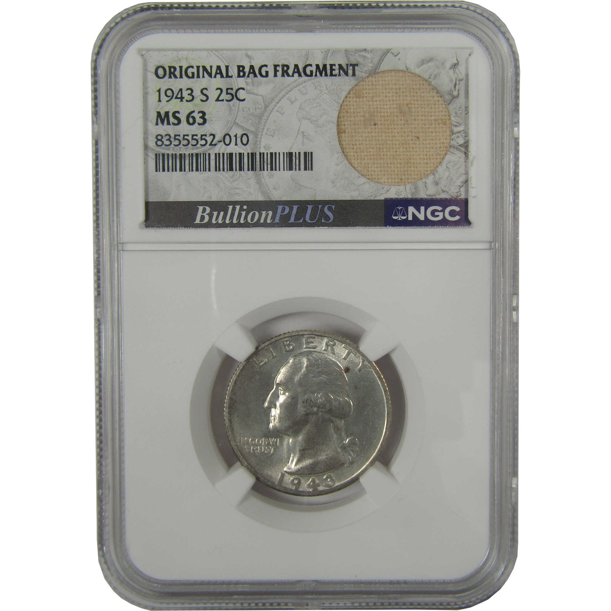 1943 S Washington Quarter MS 63 NGC Original Bag Fragment SKU:I22611
