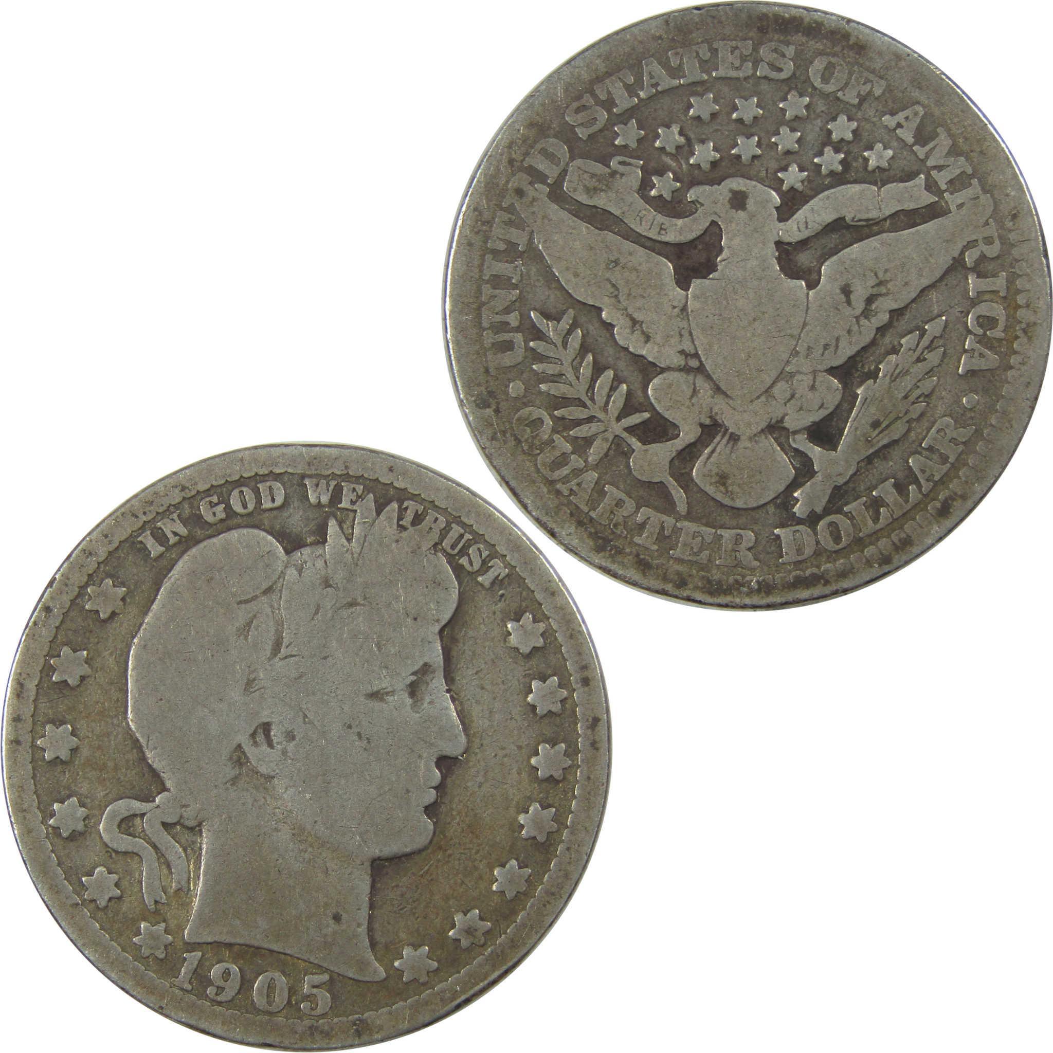 1905 Barber Quarter G Good Details Silver 25c Coin SKU:I21801