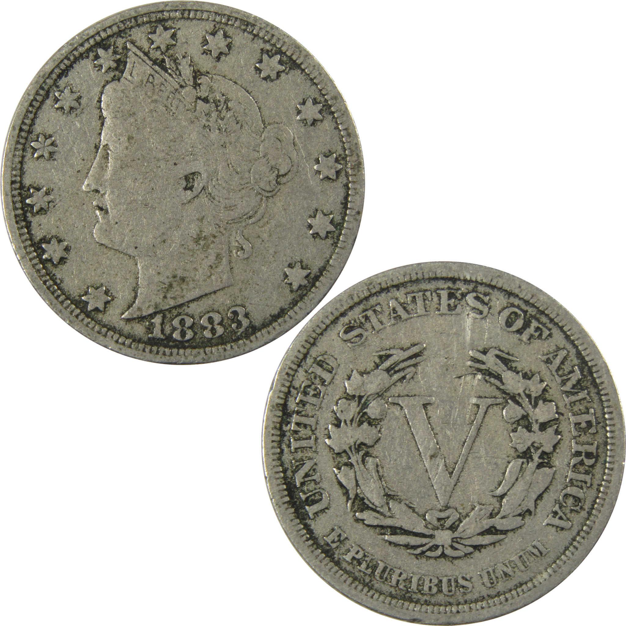 1883 No Cents Liberty Head V Nickel F Fine 5c Coin SKU:I27228