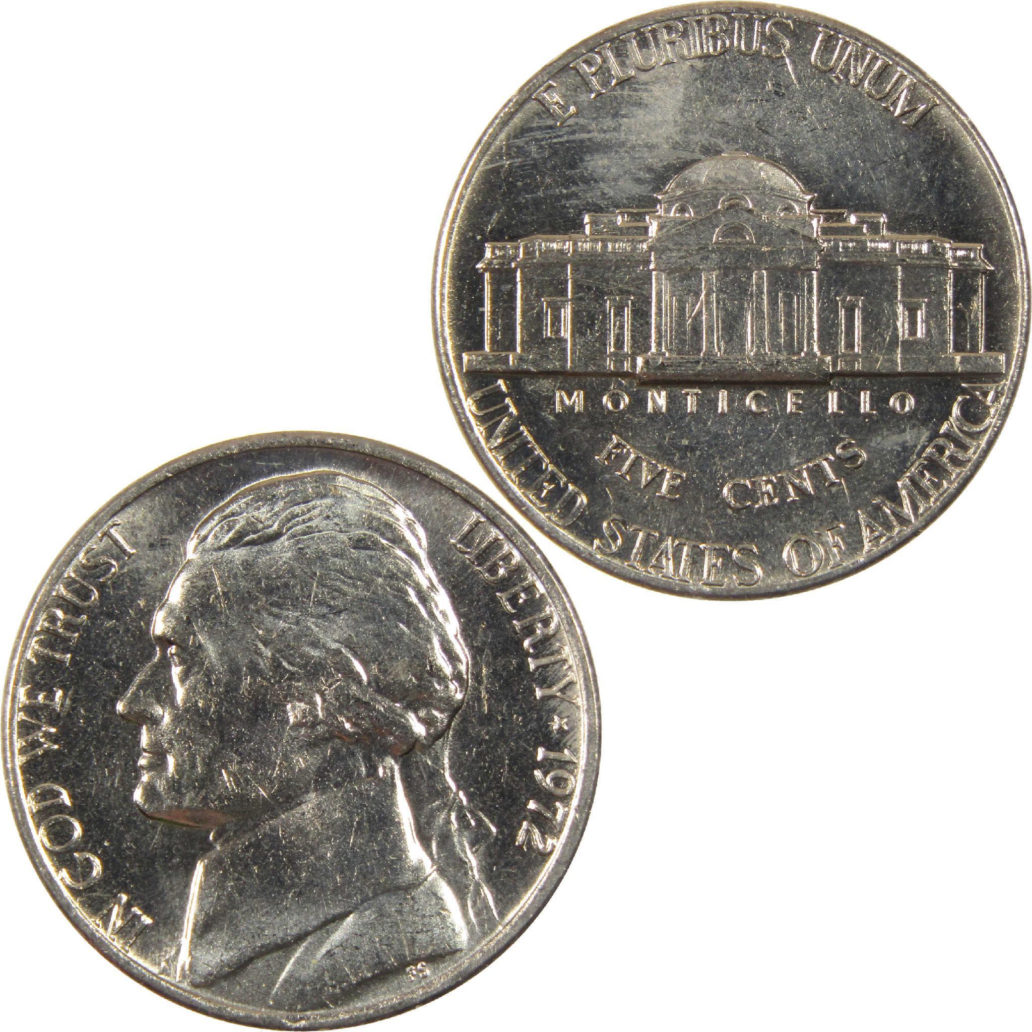 1972 Jefferson nickel collectible coin front and back, Monticello and profile detail