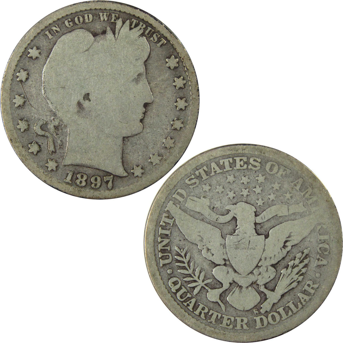 1897 S Barber Silver Quarter AG About Good 25c Coin SKU:I25947