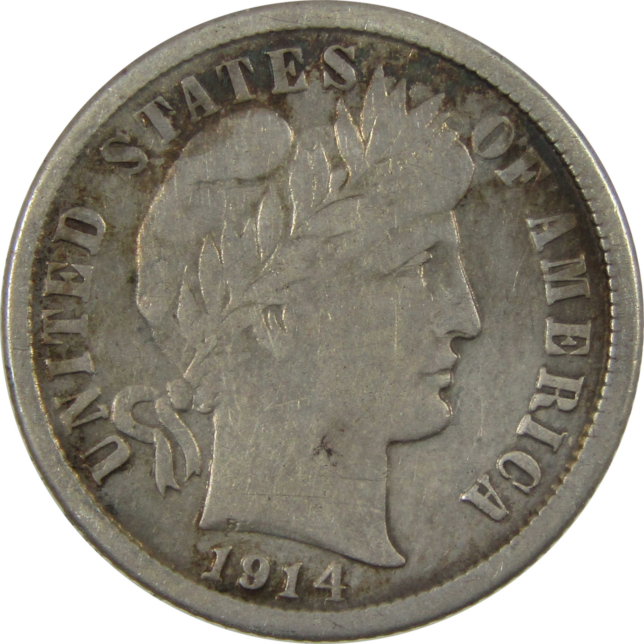 1914 S Barber Silver Dime F Fine 10c Coin Collectible SKU:CP1346