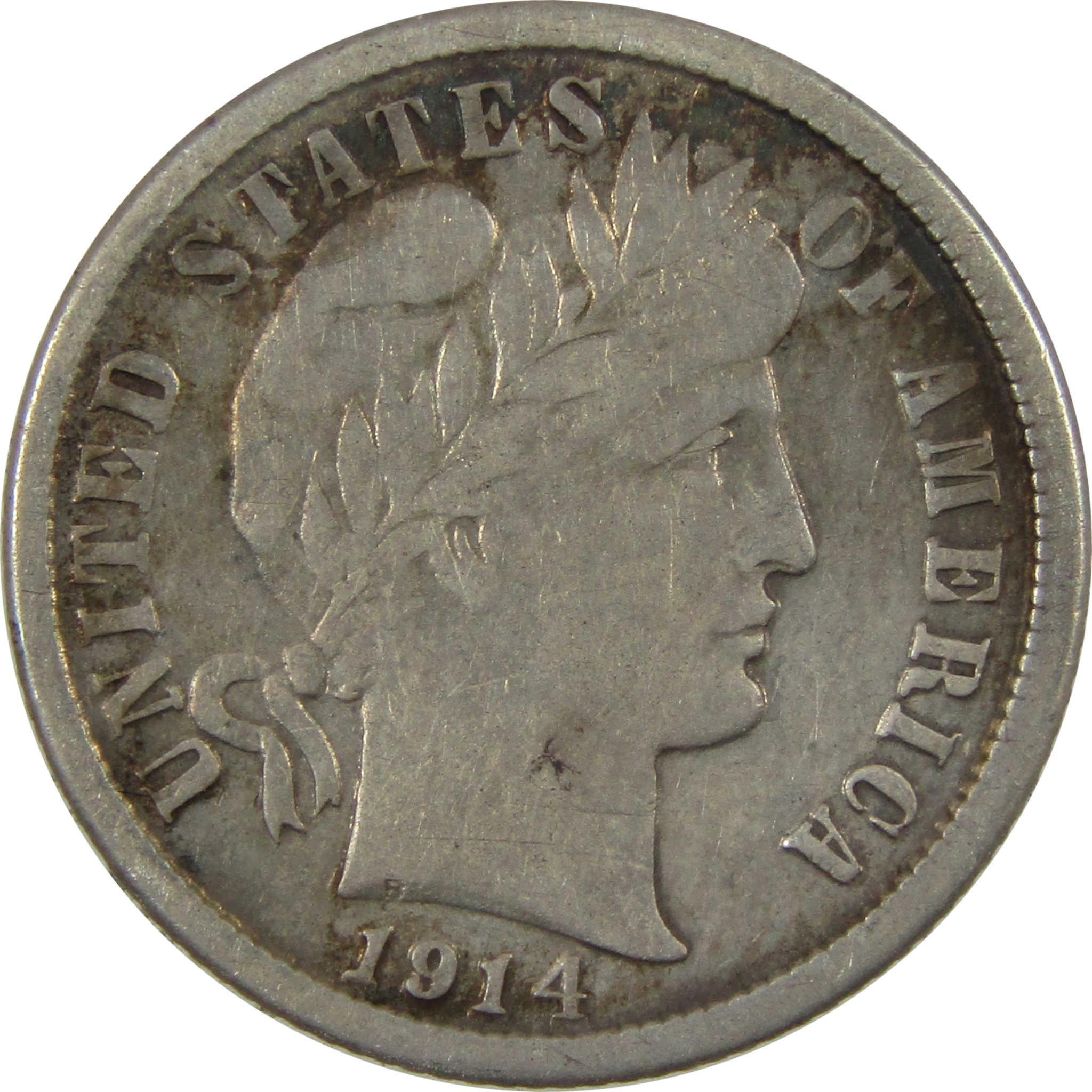 1914 S Barber Silver Dime F Fine 10c Coin Collectible SKU:CP1346